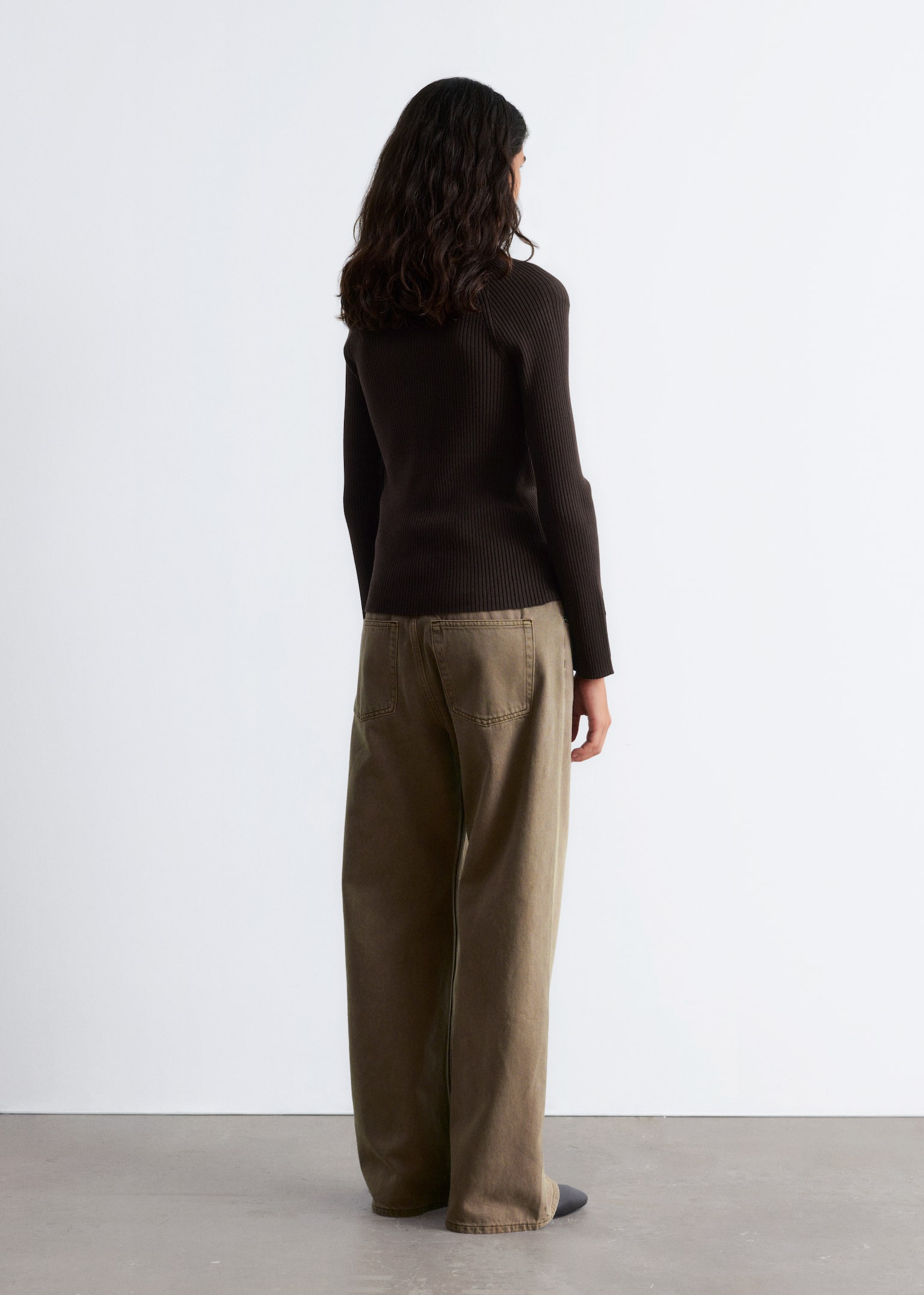 Rib-Knit Polo Shirt - Dark Brown/Caramel Brown/Light Blue - 5
