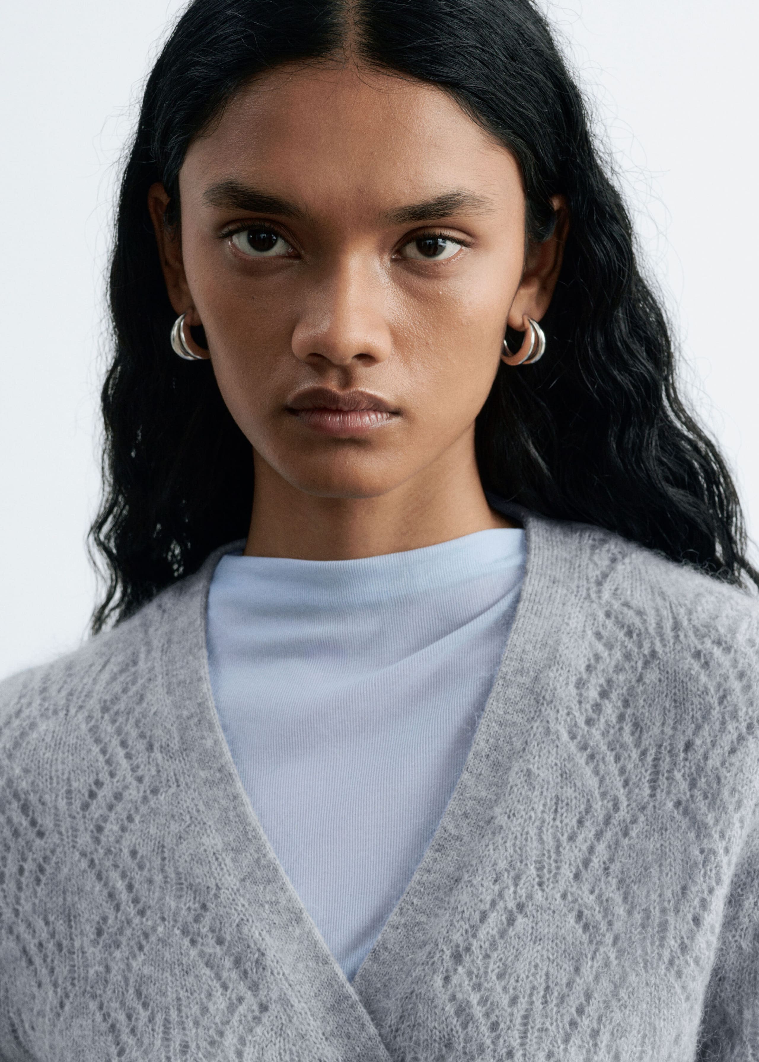 Mohair-Blend Pointelle Cardigan – Grå – lookbook