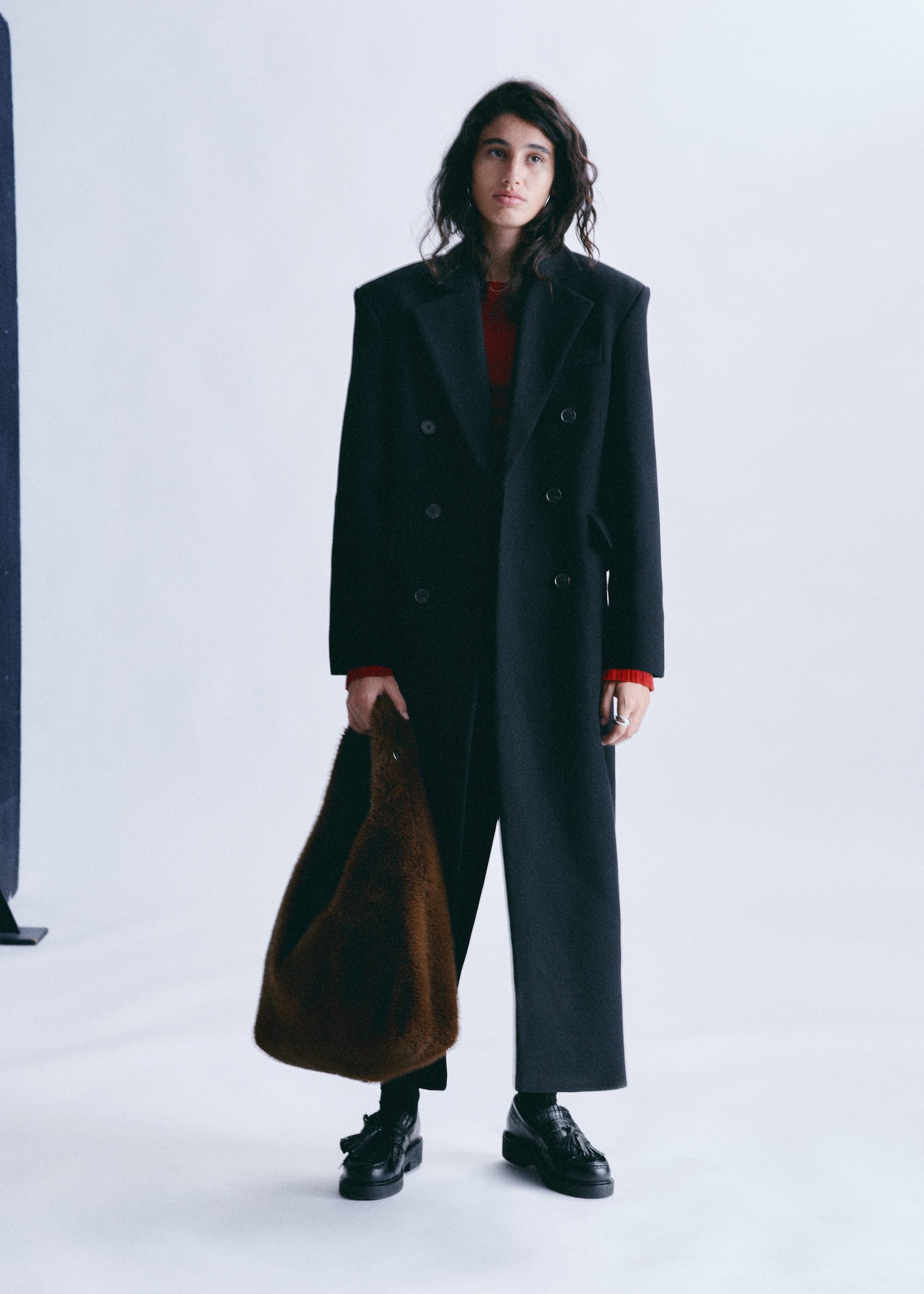 Dlouhý vlněný kabát - Černá - 9