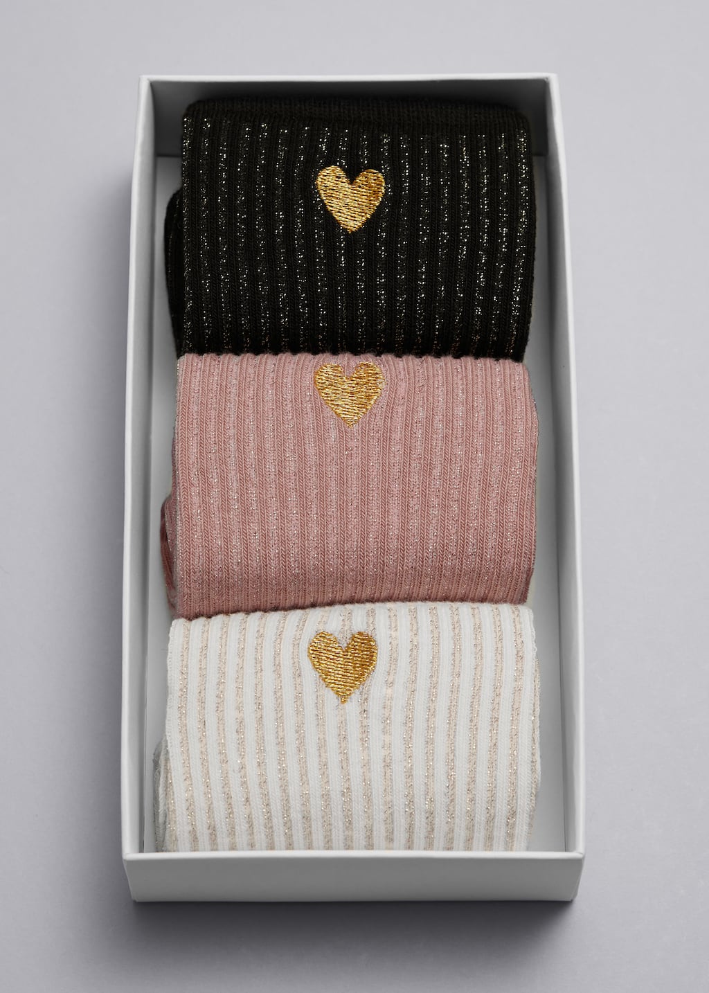 3-Pack Heart Socks Gift Set - White/Pink/Black - Still Life