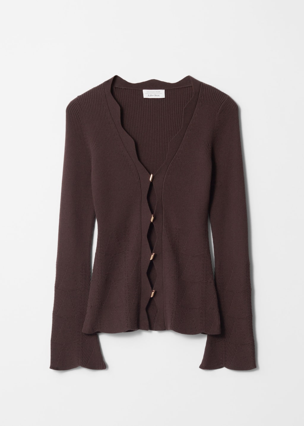 Scalloped Merino-Blend Cardigan - Dark Brown - Still Life