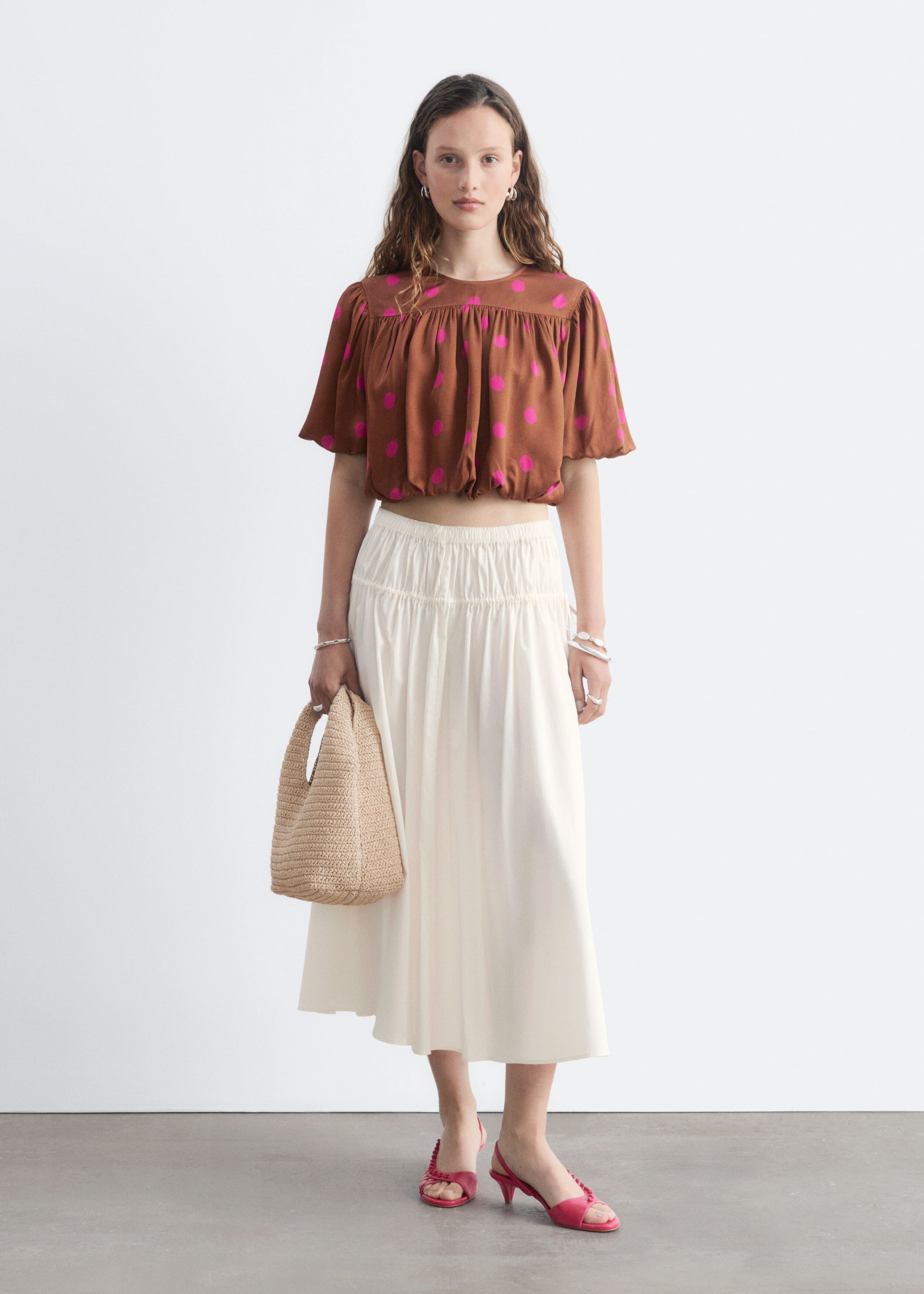 Gathered Crop Top - Brown/Dots - Lookbook