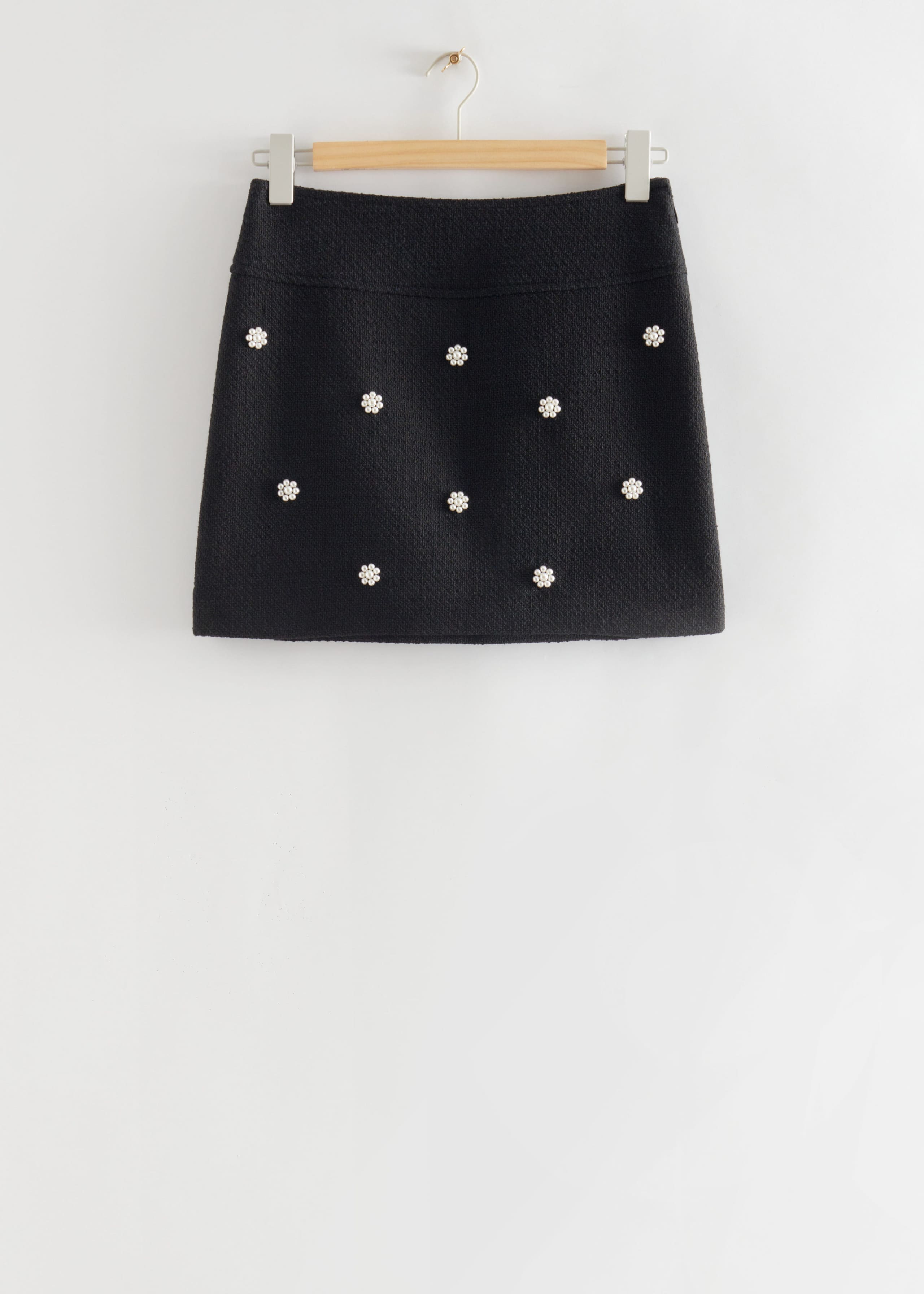 Embroidered Tweed Mini Skirt - Black - Still Life