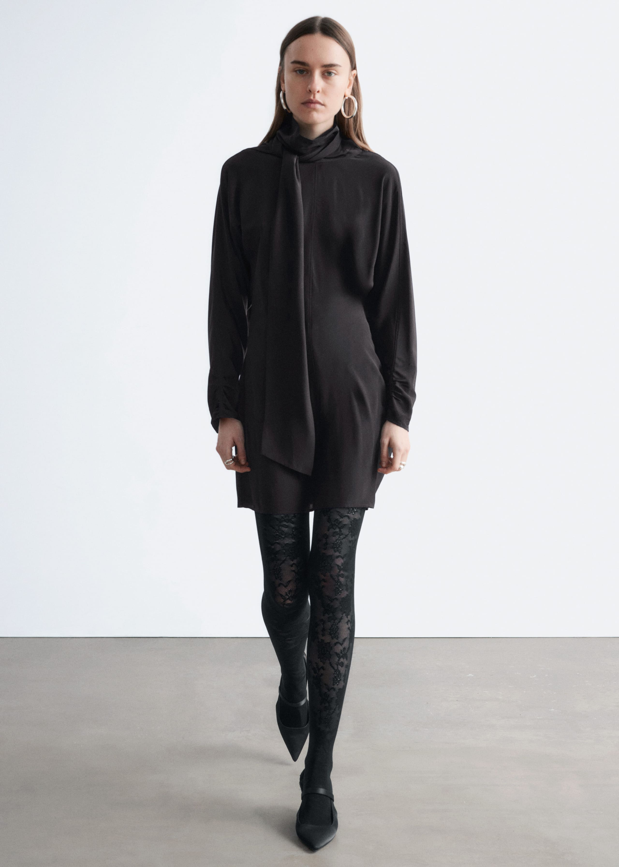 Image of Bow-Collar Silk Mini Dress