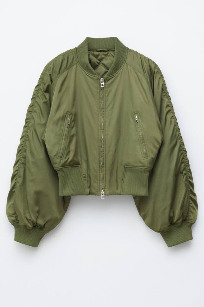Zkrácená bomber bunda - Khaki zelená - 1