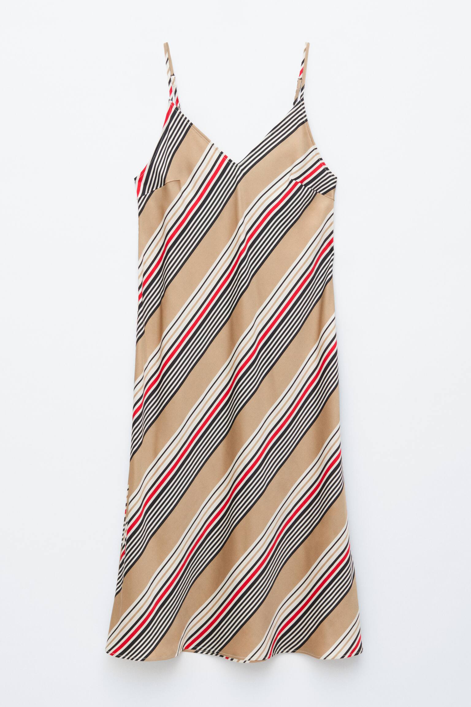 Halflange satijnen slipdress - Beige/grafische strepen - 2