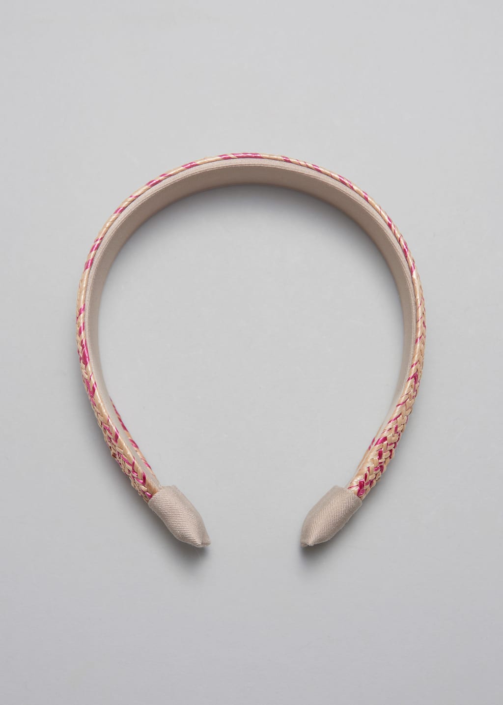 Cerchietto per capelli in paglia intrecciata - Paglia/Rosa - Natura morta