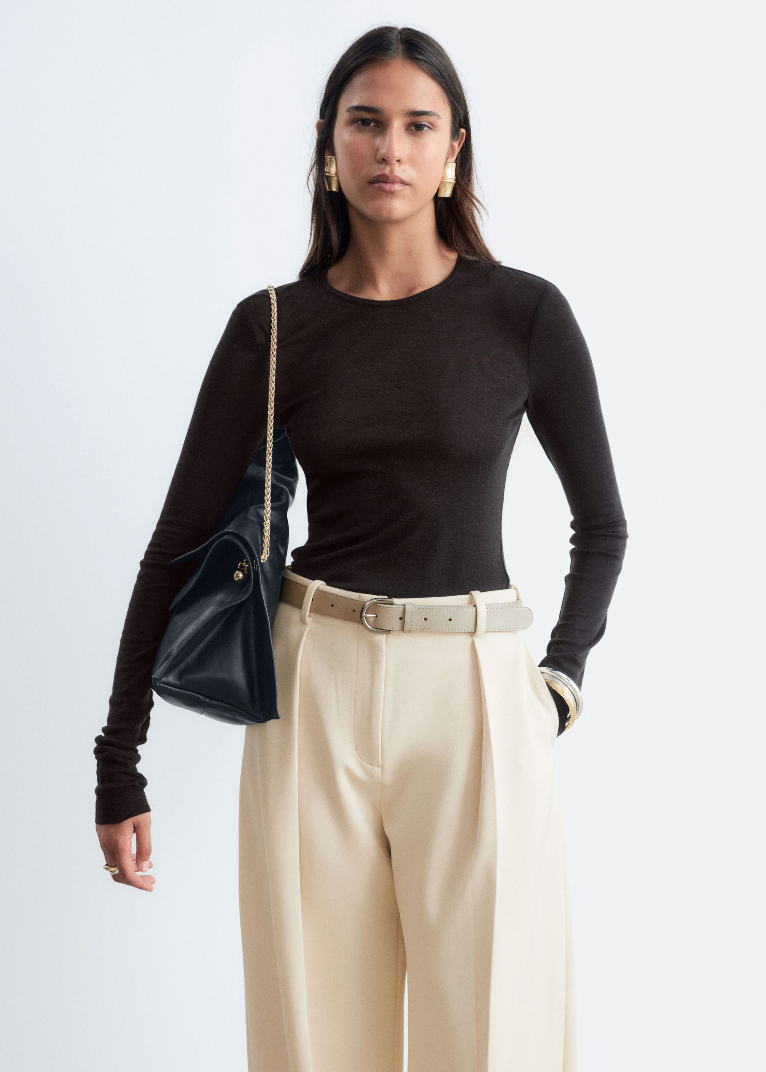 Plain-Knit Wool Top - Lilac - Lookbook