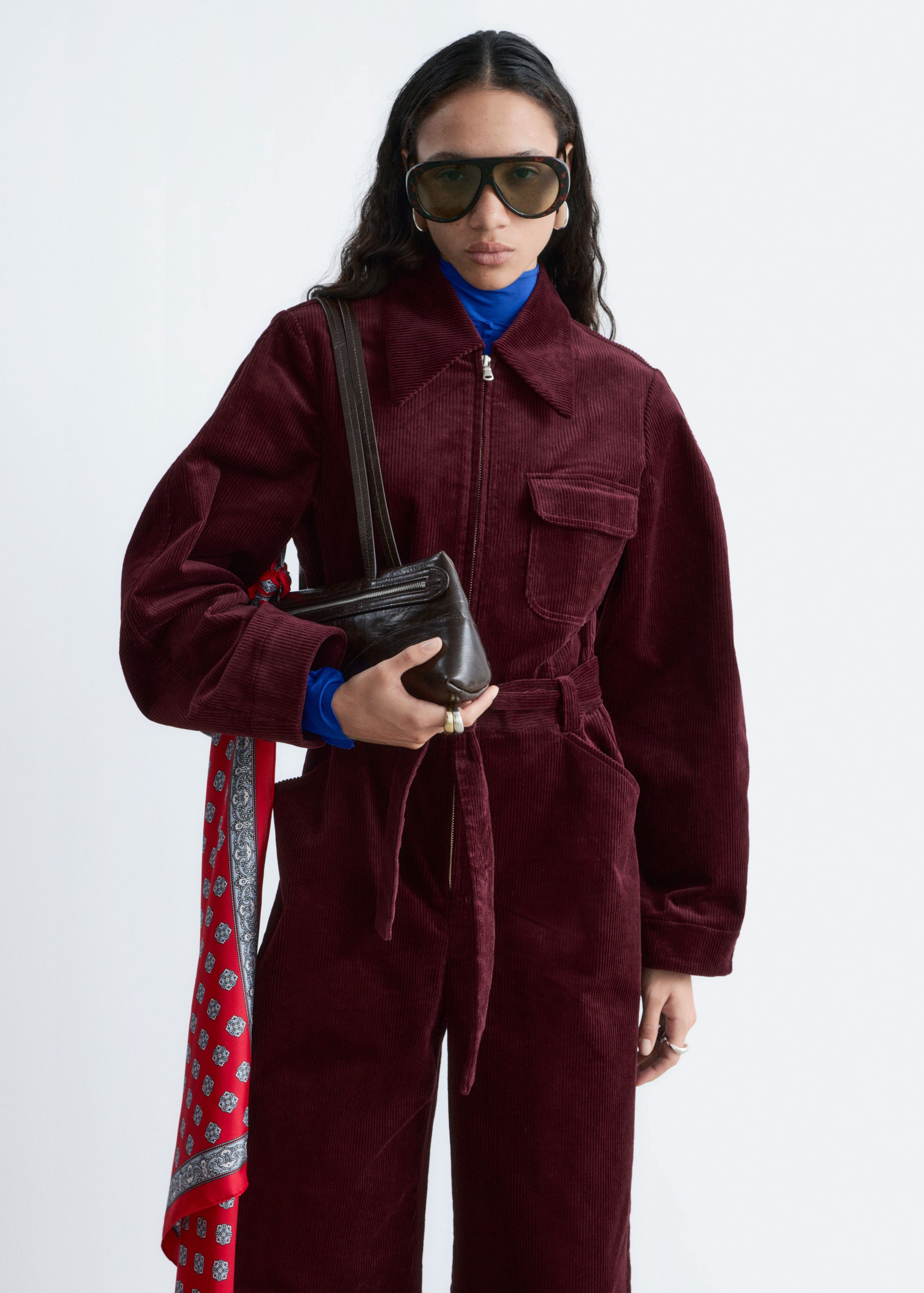 Image of Belted Corduroy Jumpsuit