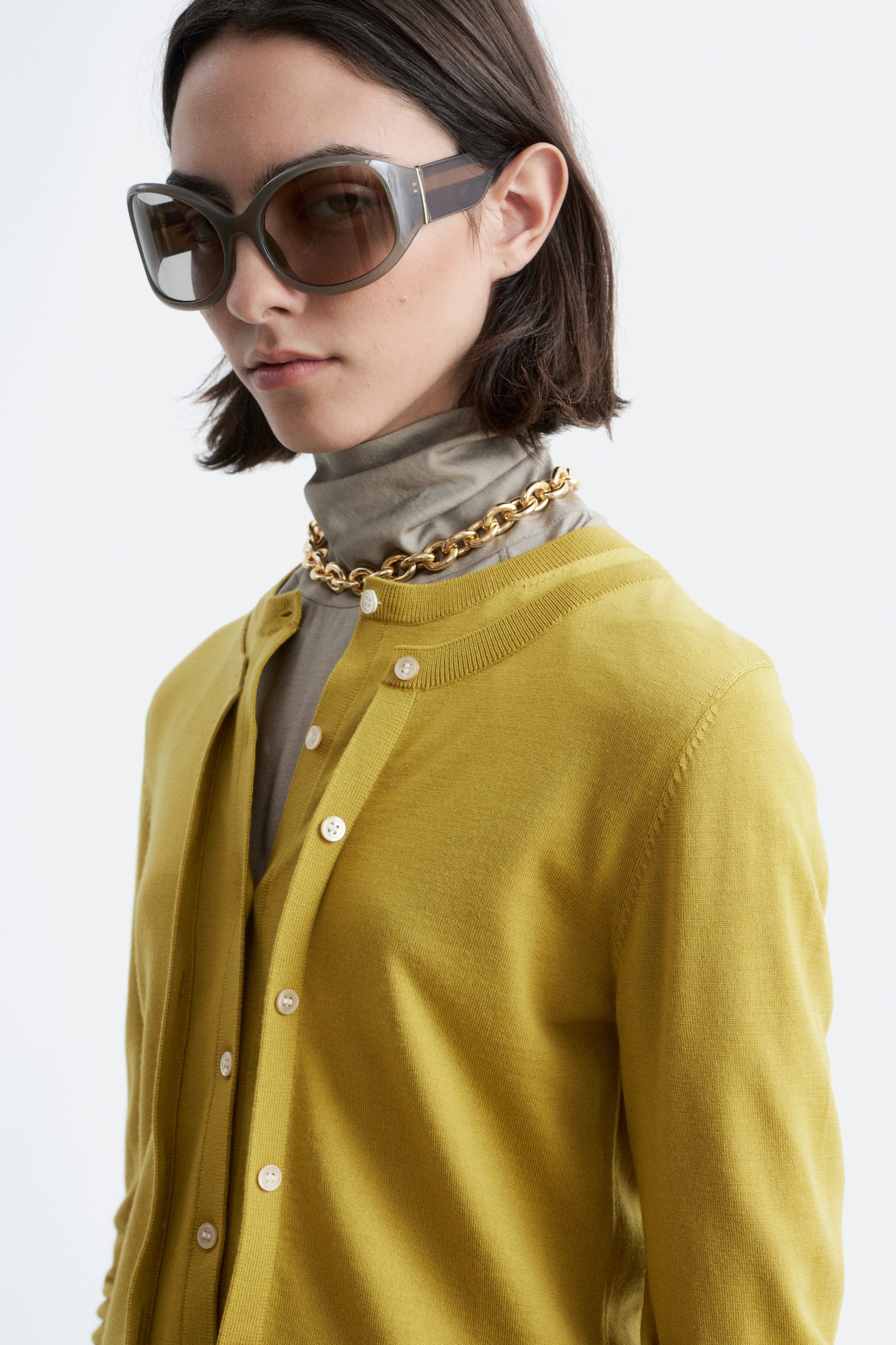 Dubbellaags vest van merinowol - Mosterdgeel/Zwart - 5