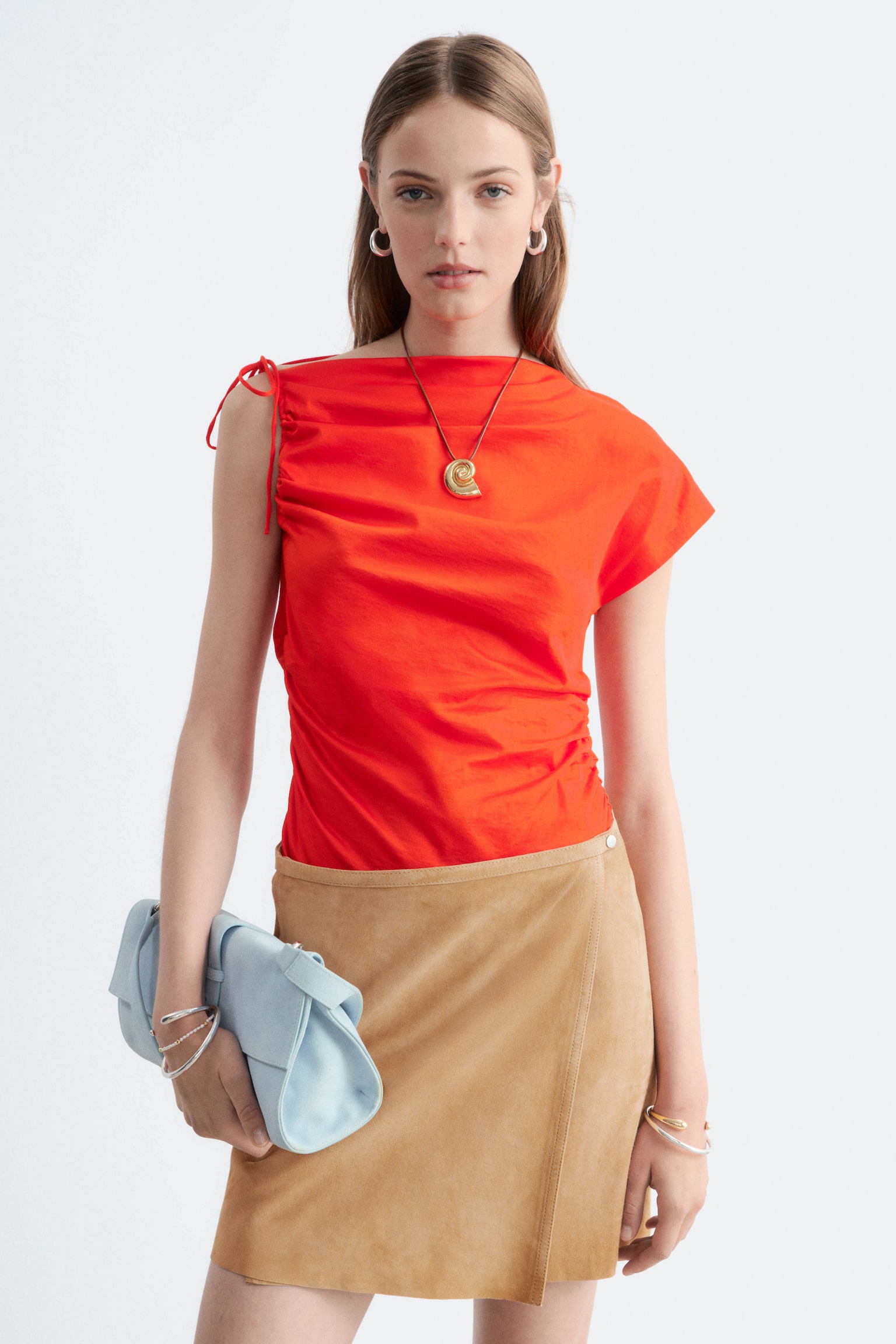 One-Shoulder-Oberteil aus Baumwolle - Leuchtendorange - 1