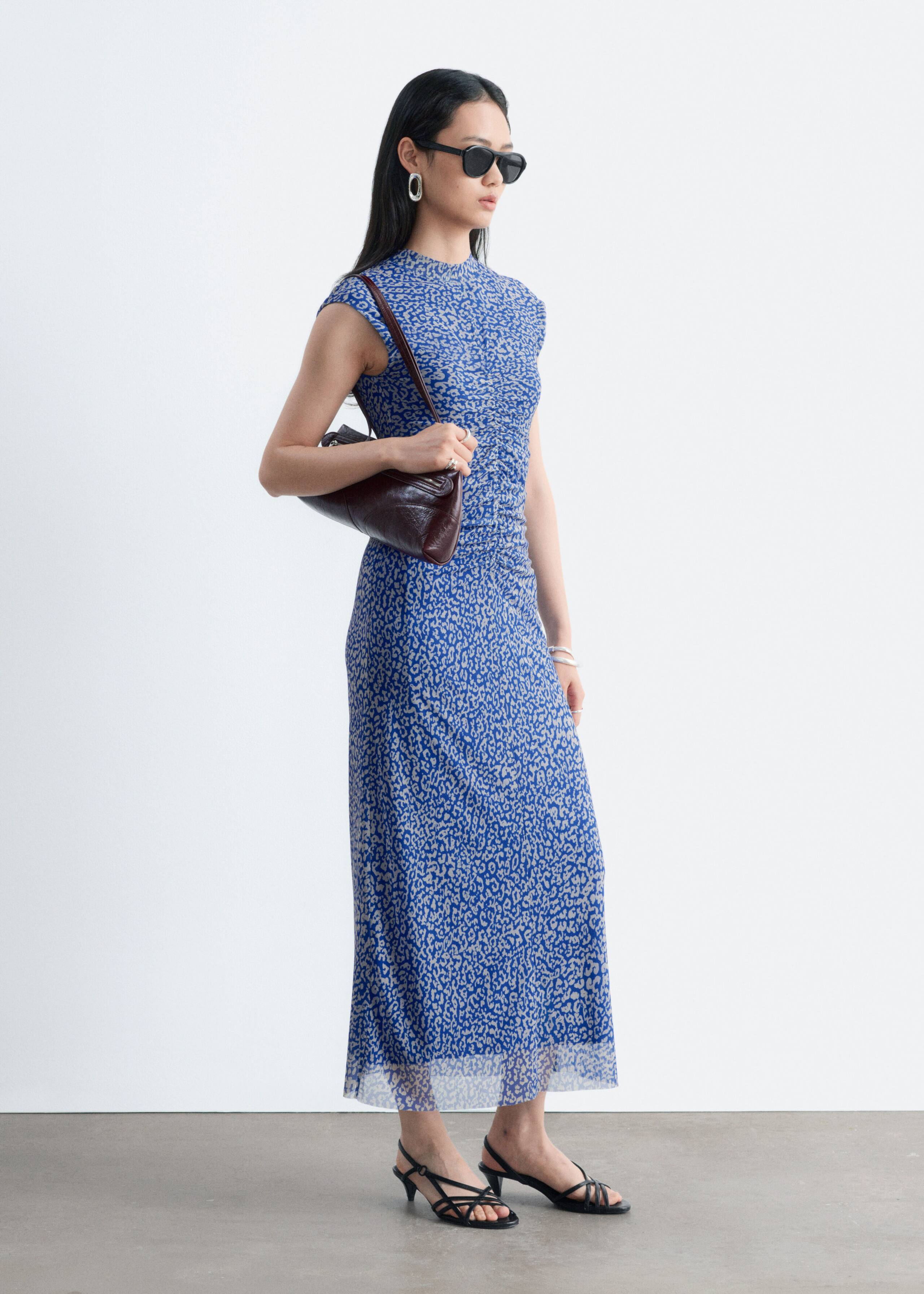 Ruched Jersey Dress - Blue/Leopard Print - Lookbook