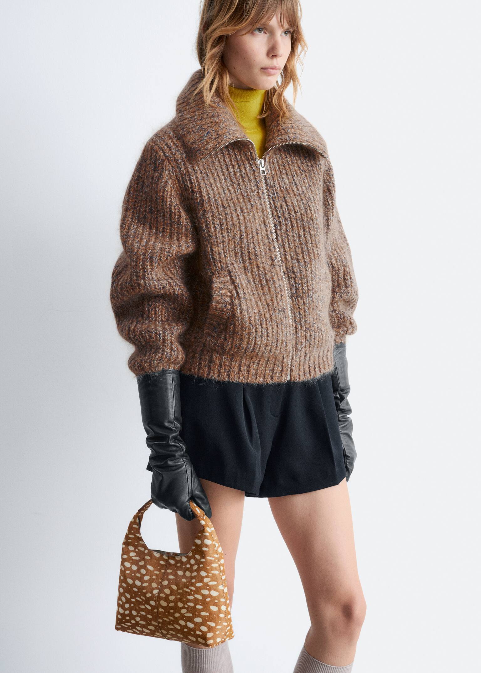 Tactile Leather Shoulder Bag - Dark Beige Deer Print - 5
