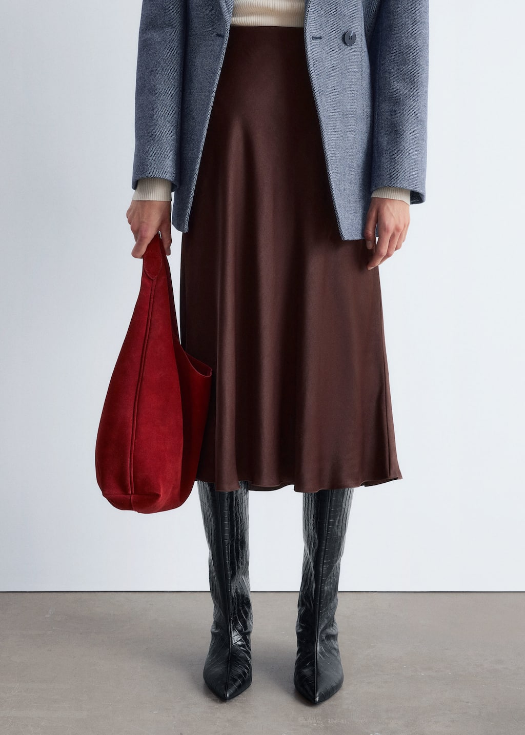 Image of Satin Midi Skirt
