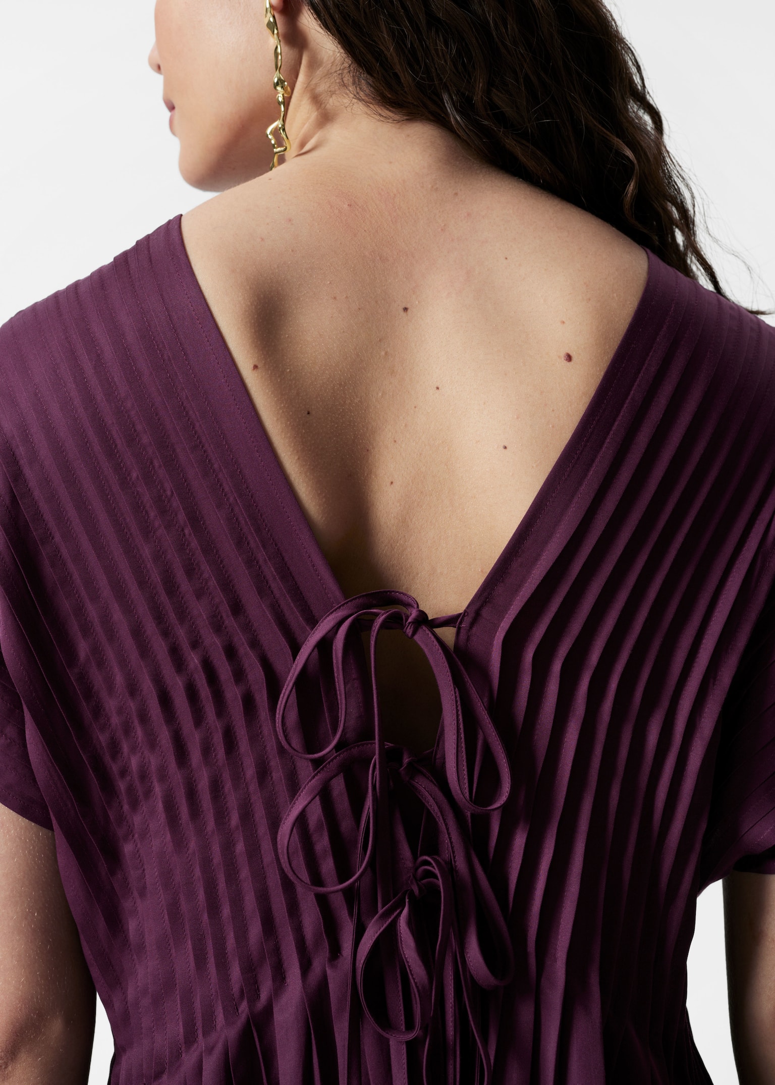 Vestido midi plisado con mangas dolman - Violeta oscuro/Negro - 3
