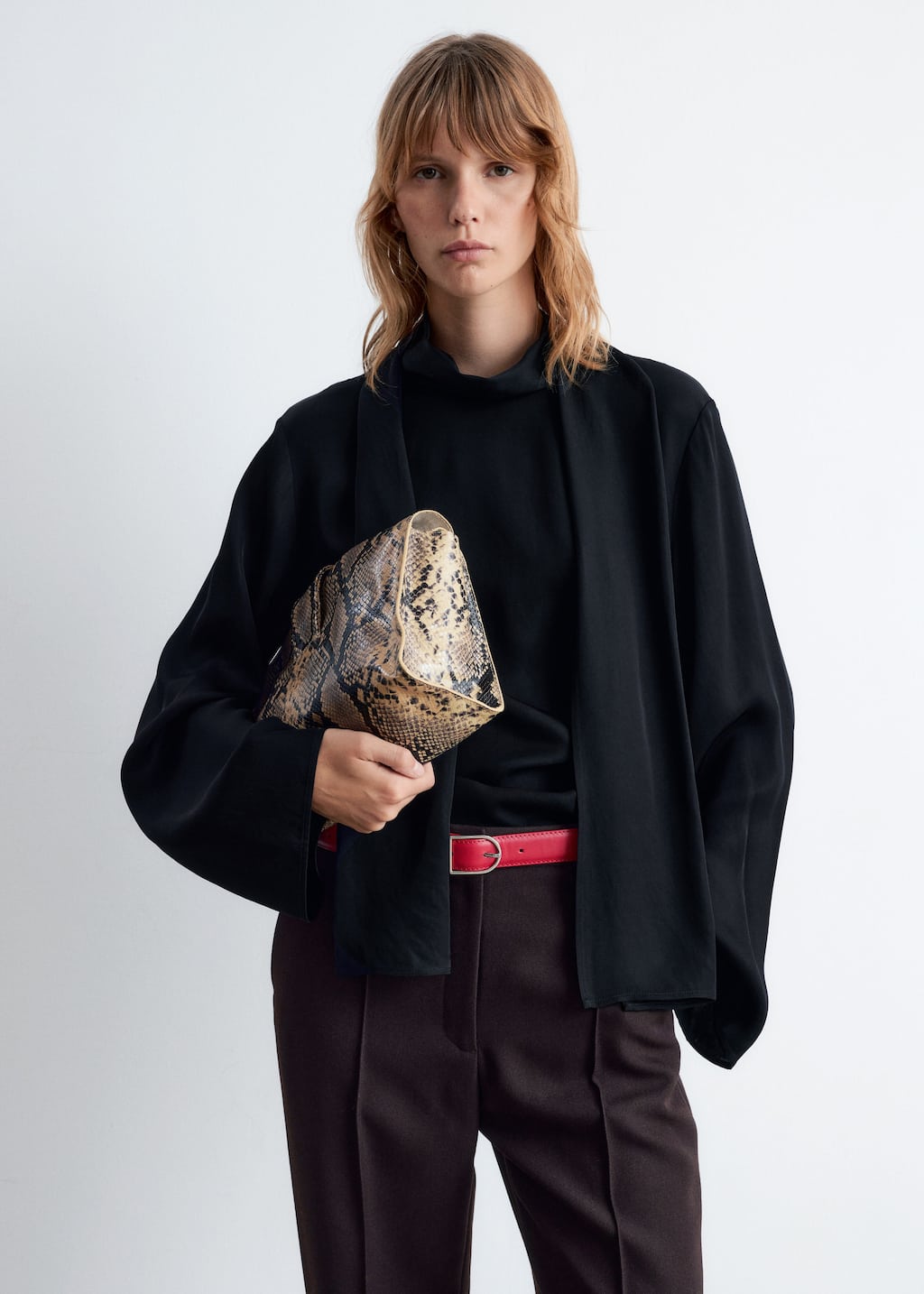 Image of Scarf-Detail Satin Blouse