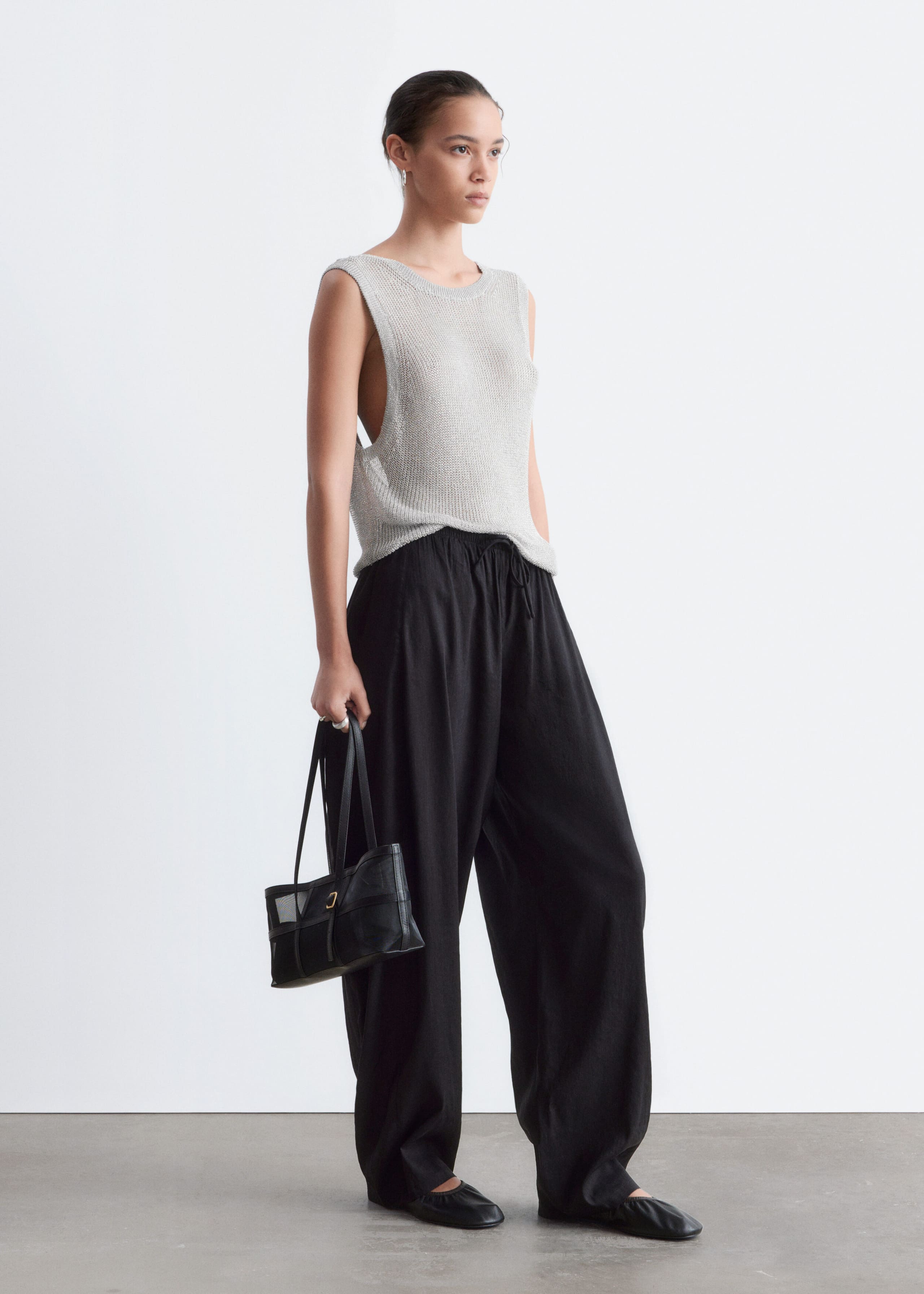 Draped Scoop-Back Top - Grey/Metallic - Lookbook
