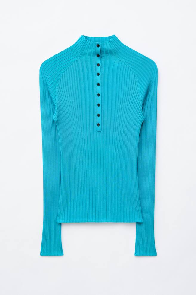 Rib-Knit Top - Turquoise/Cream - 1