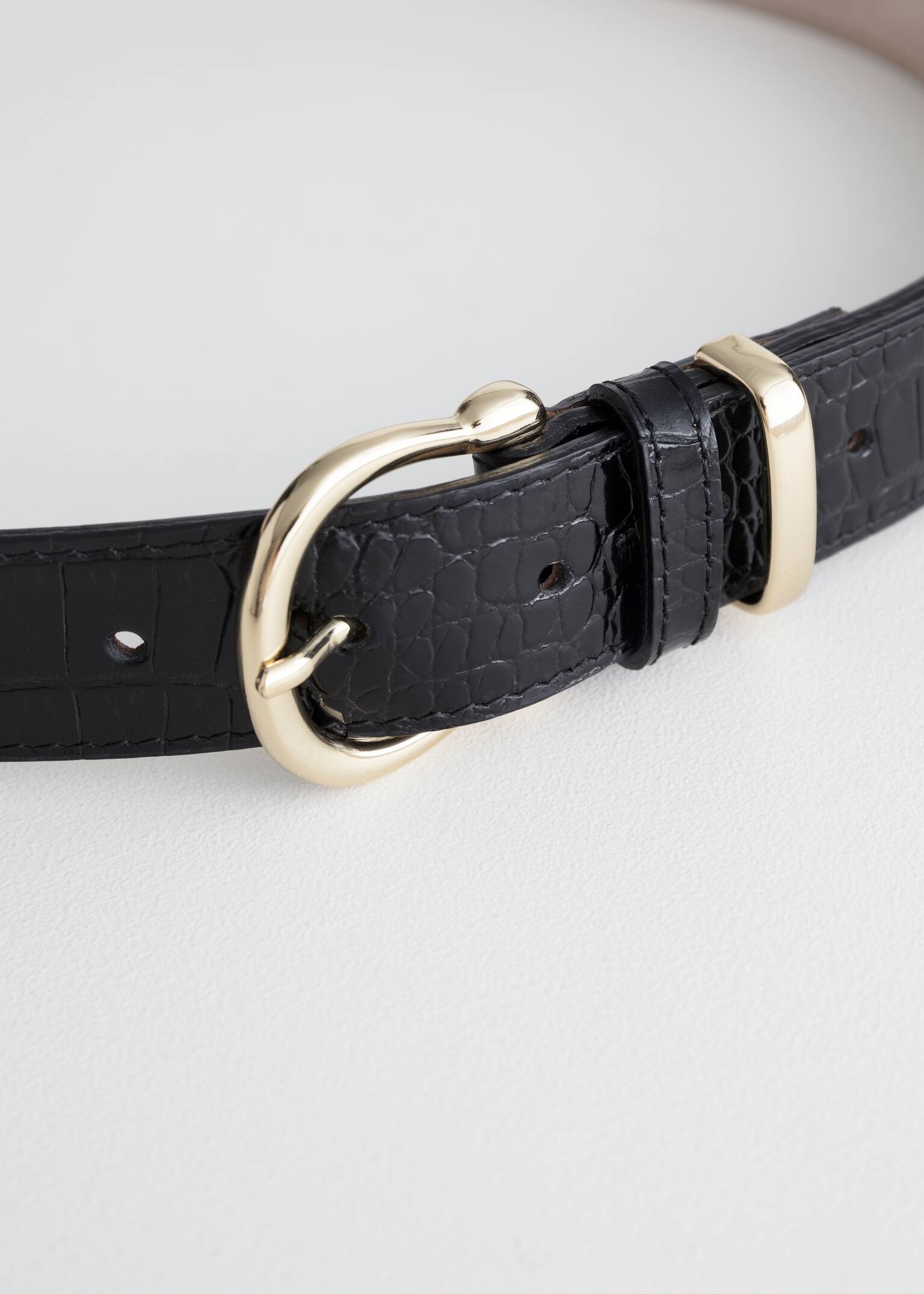 Croco Leather Belt - Black - 2