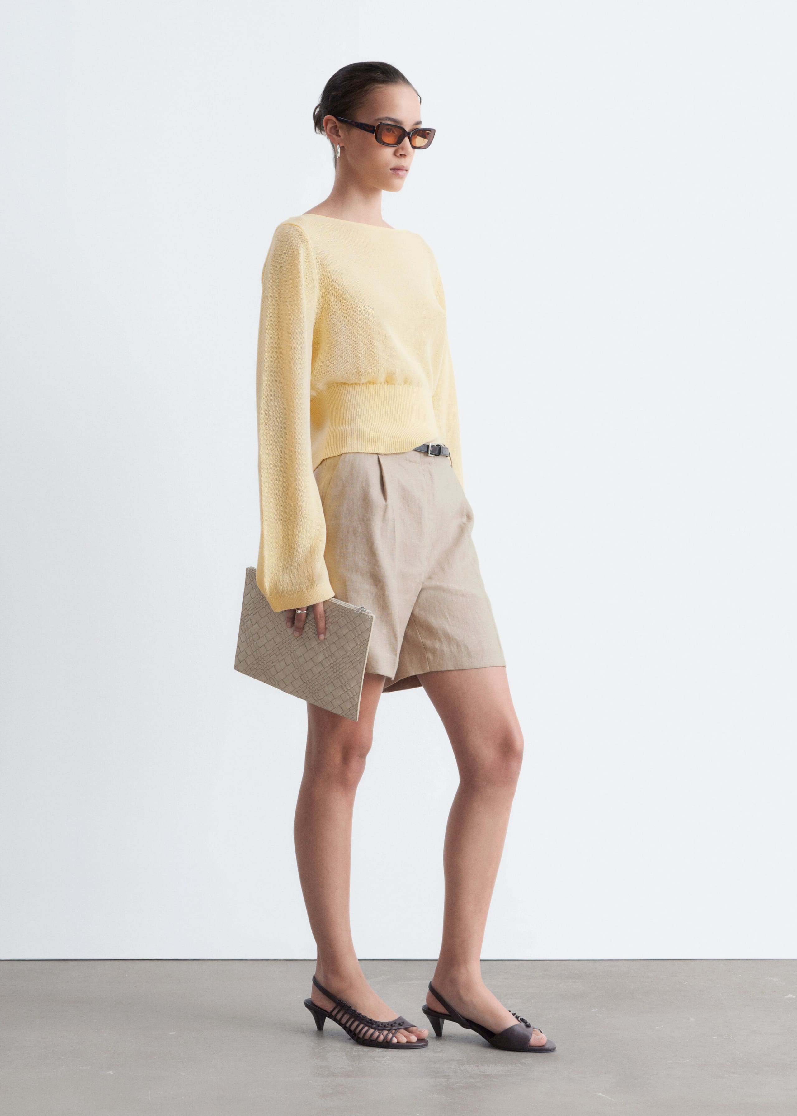 Rolled Edge Boat-Neck Top - Yellow - Lookbook
