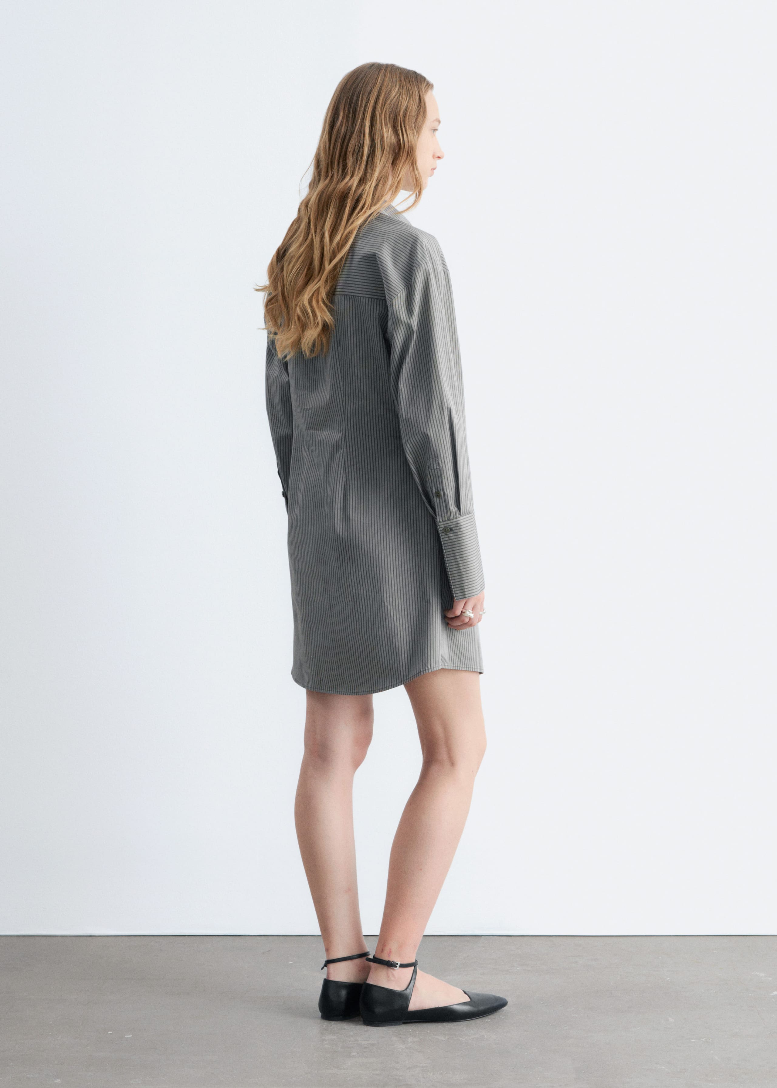 Wrap Shirt Mini Dress - Blue Pinstripes - Lookbook