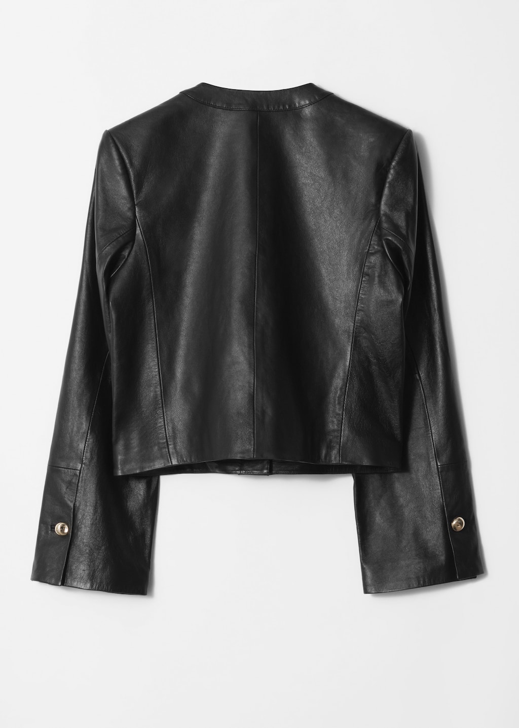 Image of Collarless Leather Jacket