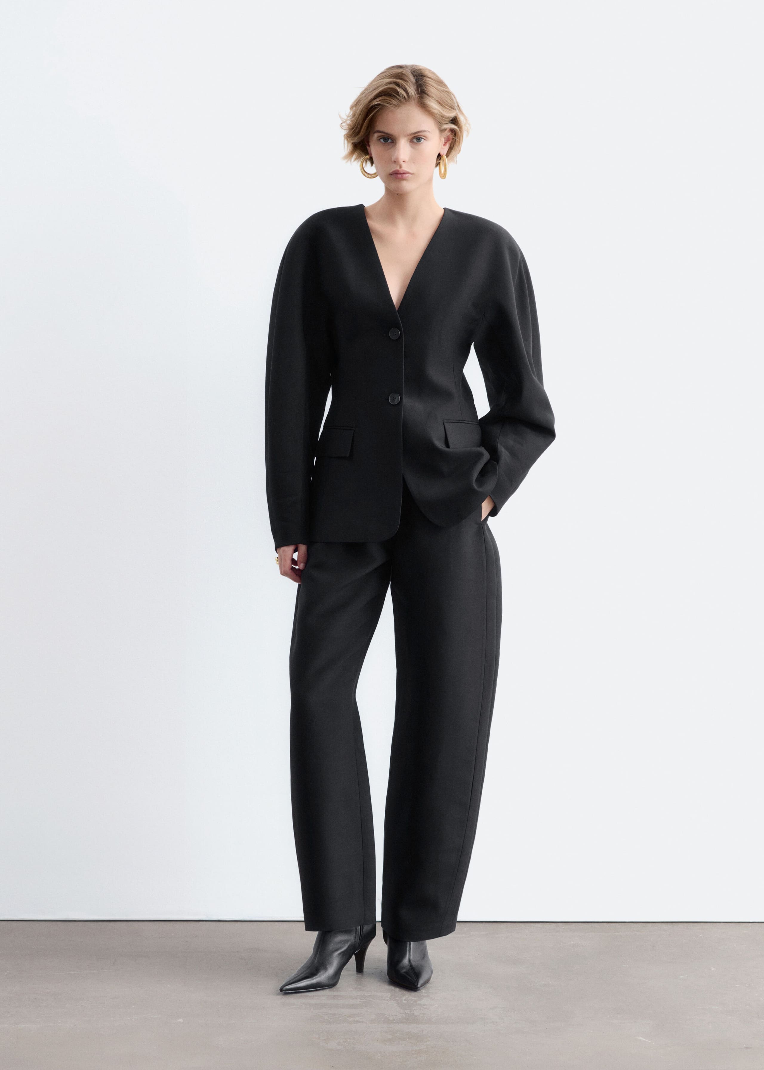 Collarless Sculpted Blazer - Black - Lookbook