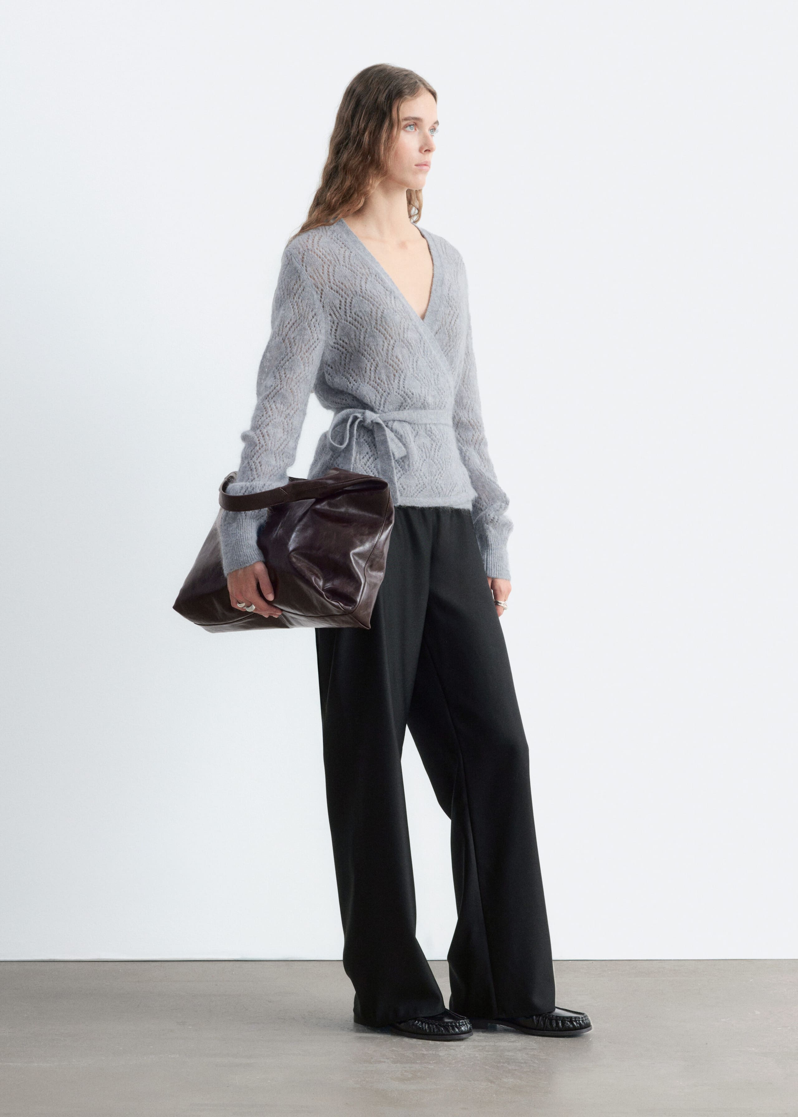 Mohair-Blend Pointelle Cardigan - Grey - Still Life