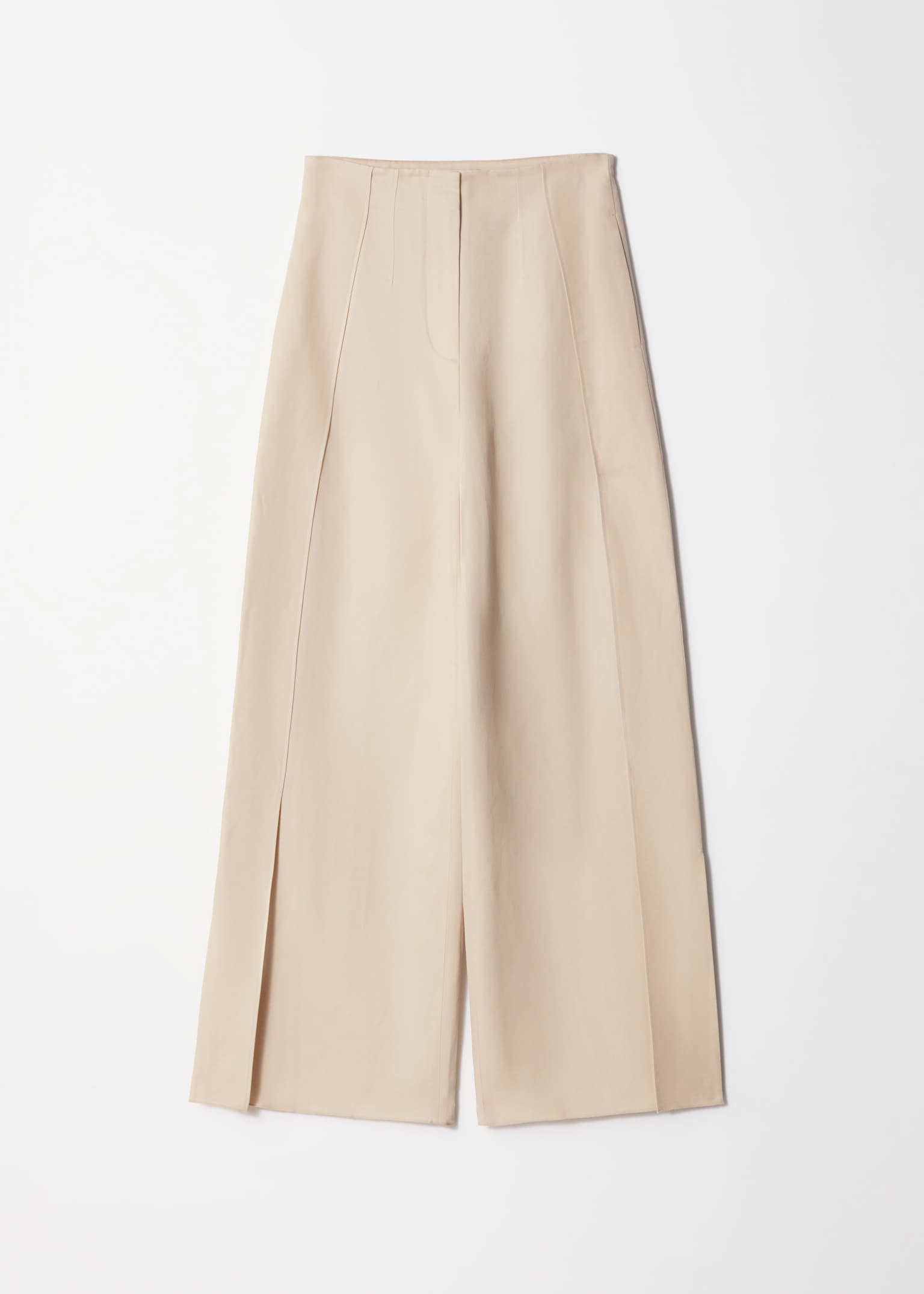 Hose mit weitem Bein und Seitenschlitzen - Beige