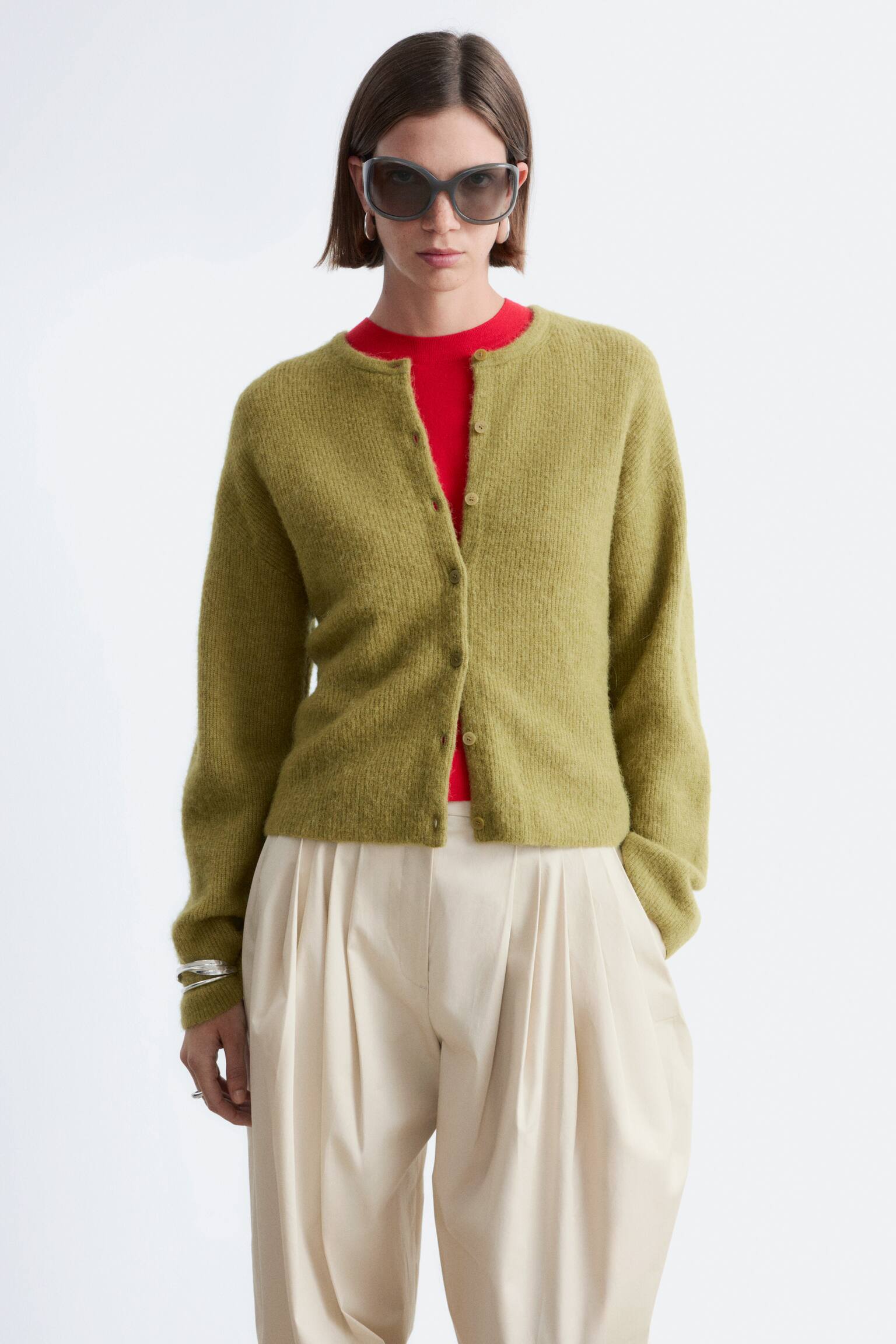 Alpaca-Blend Knitted Cardigan - Green/White/Pastel Yellow/Beige/Dusty Pink/Grey - 4