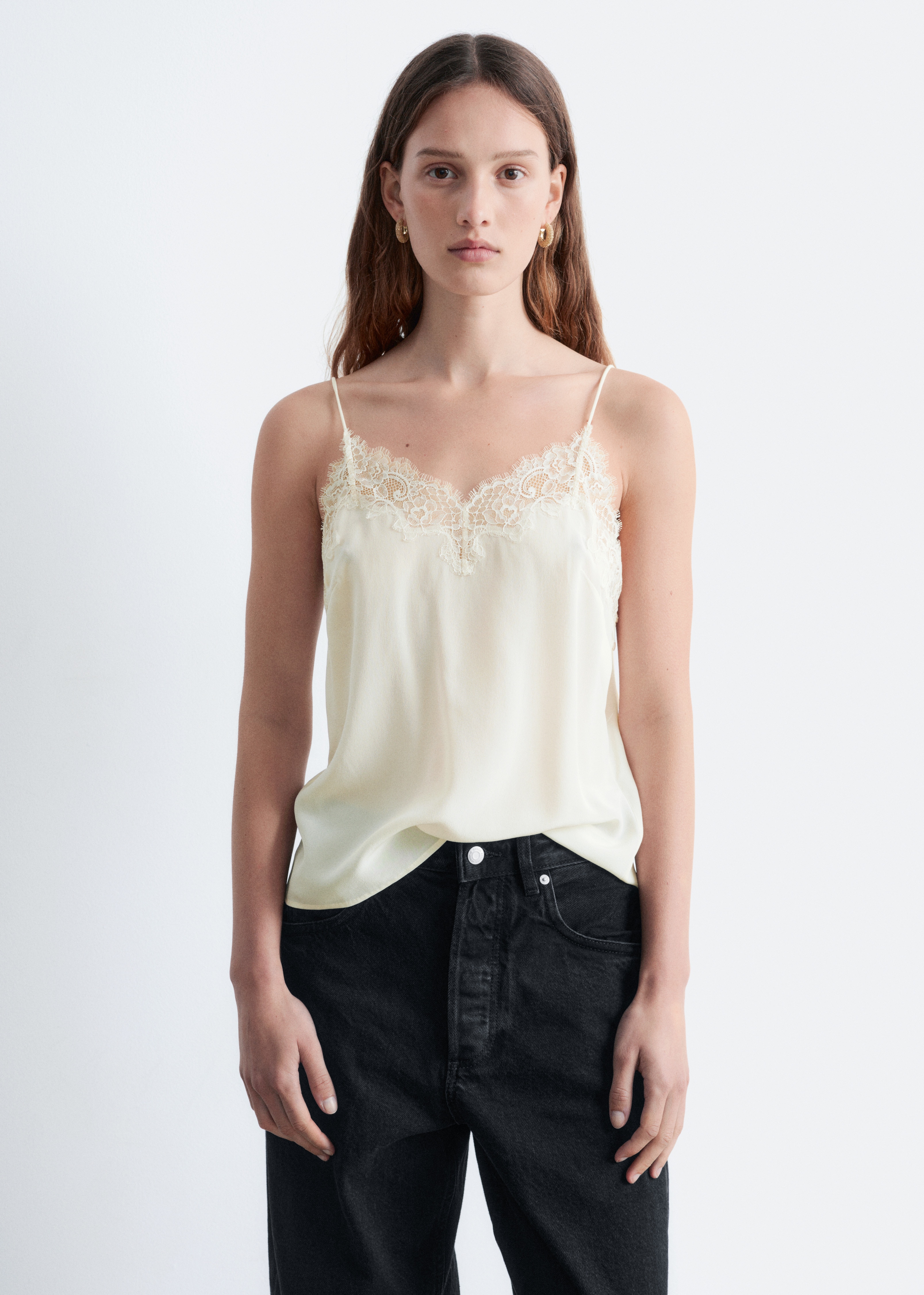 Silke Camisole Topp - Hvit/Svart