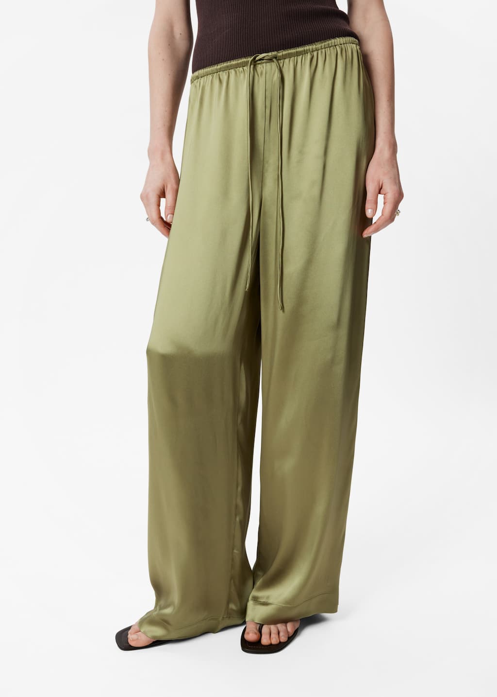 Image of Pantalon en satin à cordon de serrage