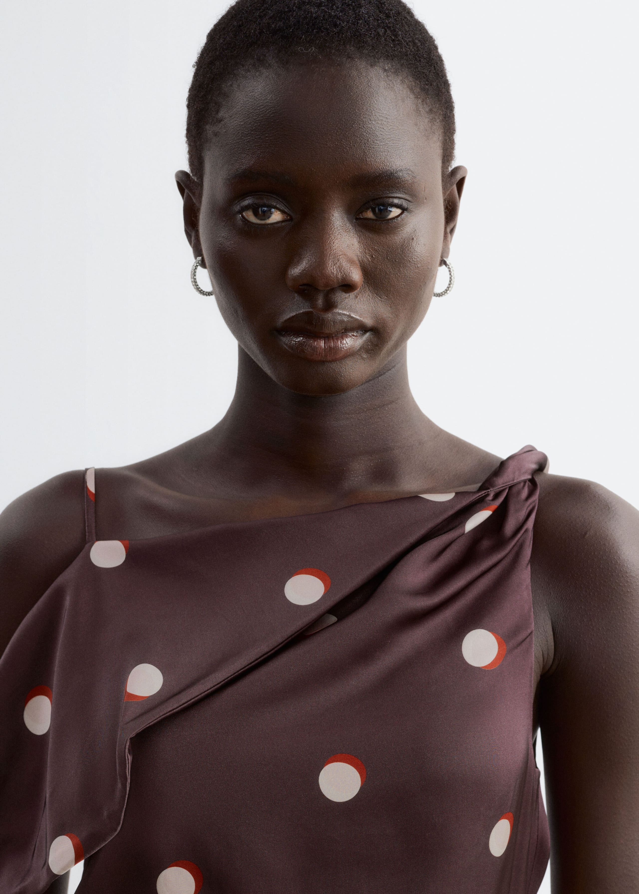 Asymmetric Satin Dress Dark Red/Dots