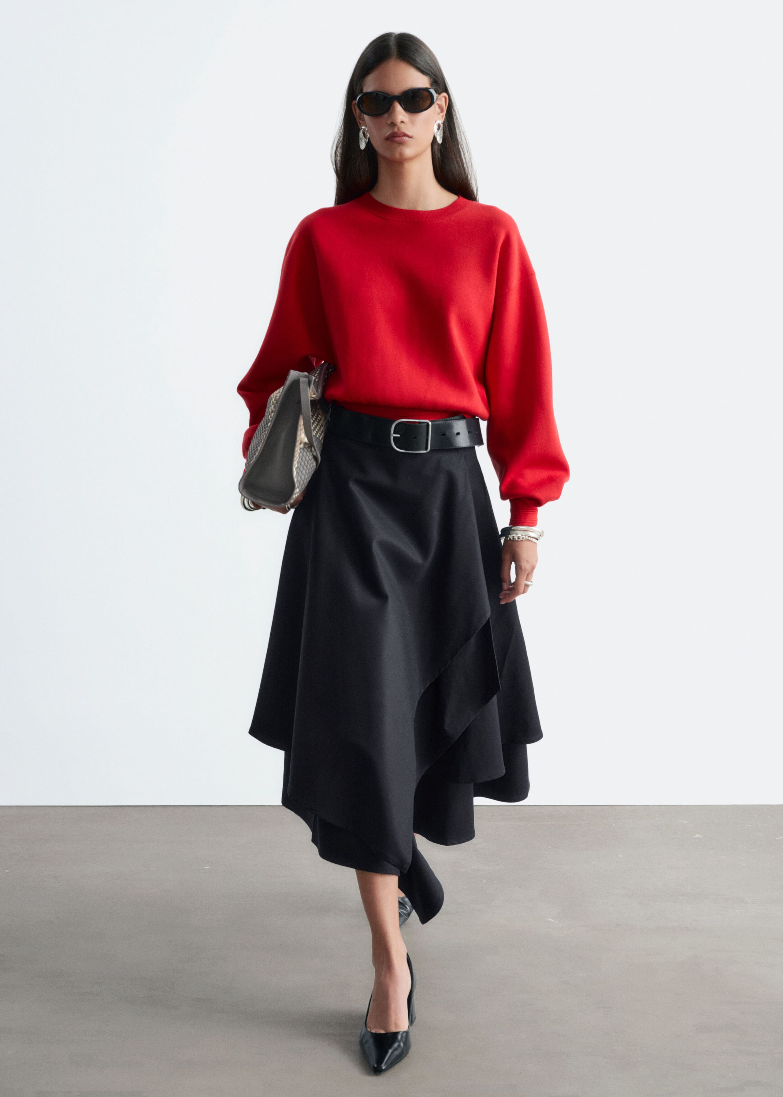 Rib-Trim Knitted Jumper - Red - Lookbook