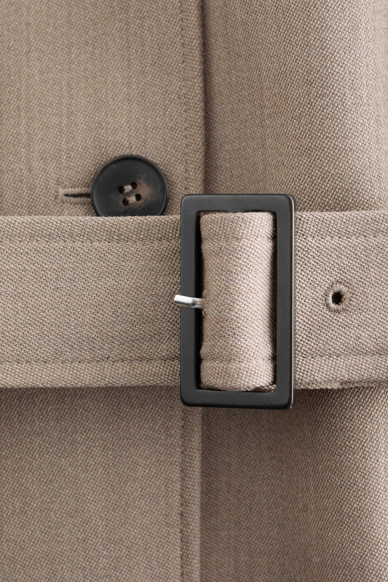 Trenchcoat van wol met strikceintuur - Taupe/Zwart - 9