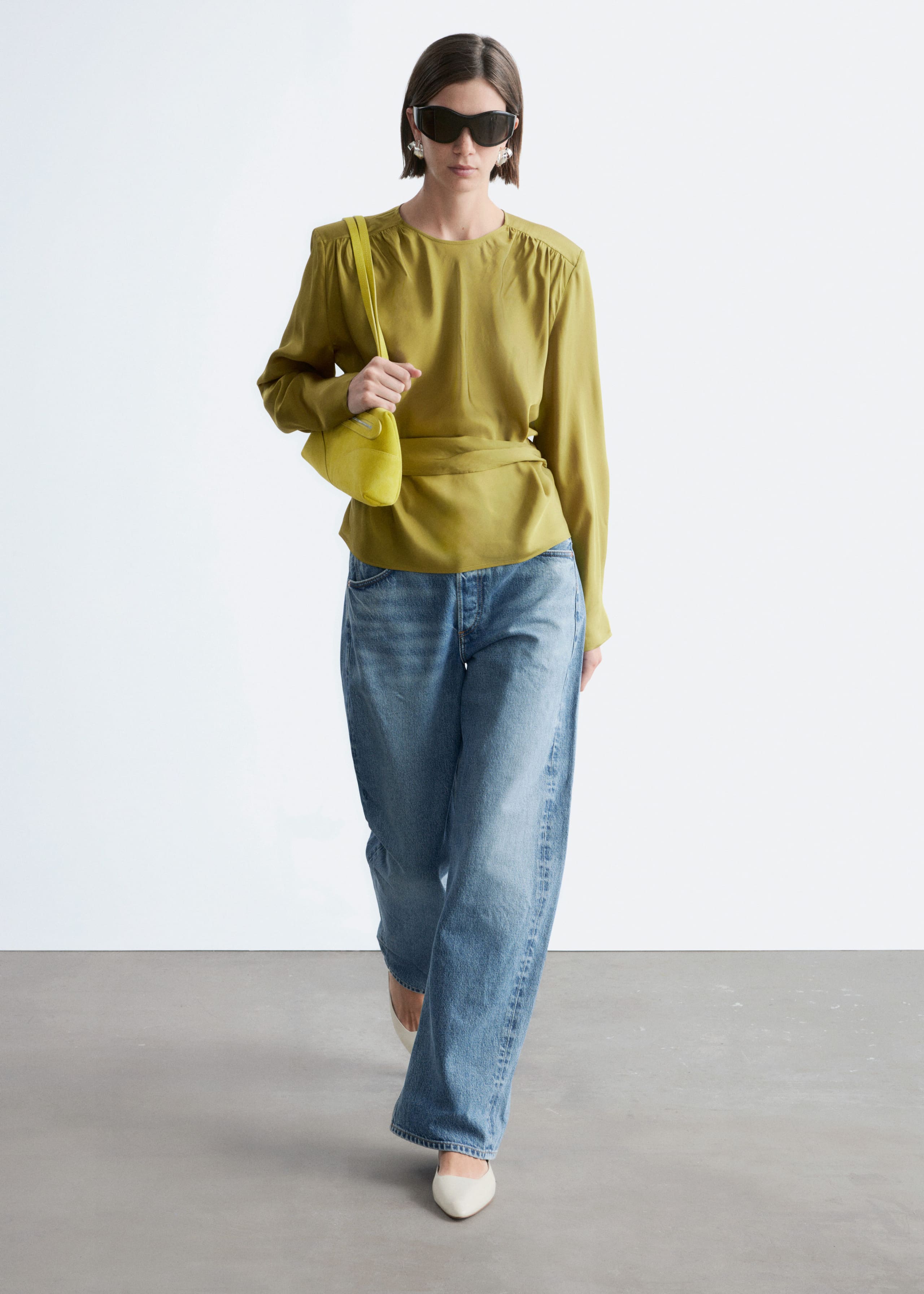 Image of Gathered Tie-Belt Blouse