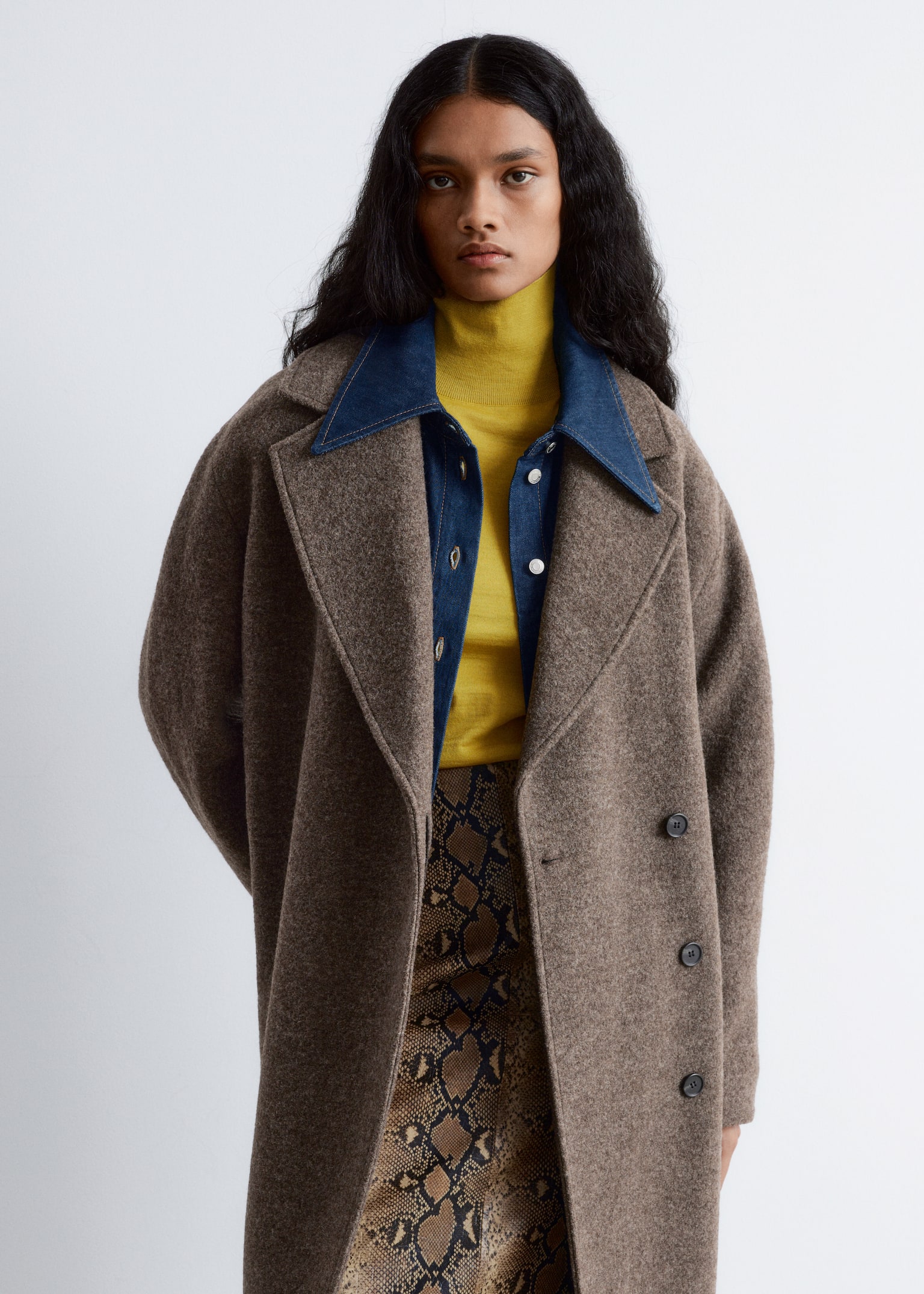 Voluminous Belted Wool Coat - Dark Mole Melange/Black/Navy/Beige - 6