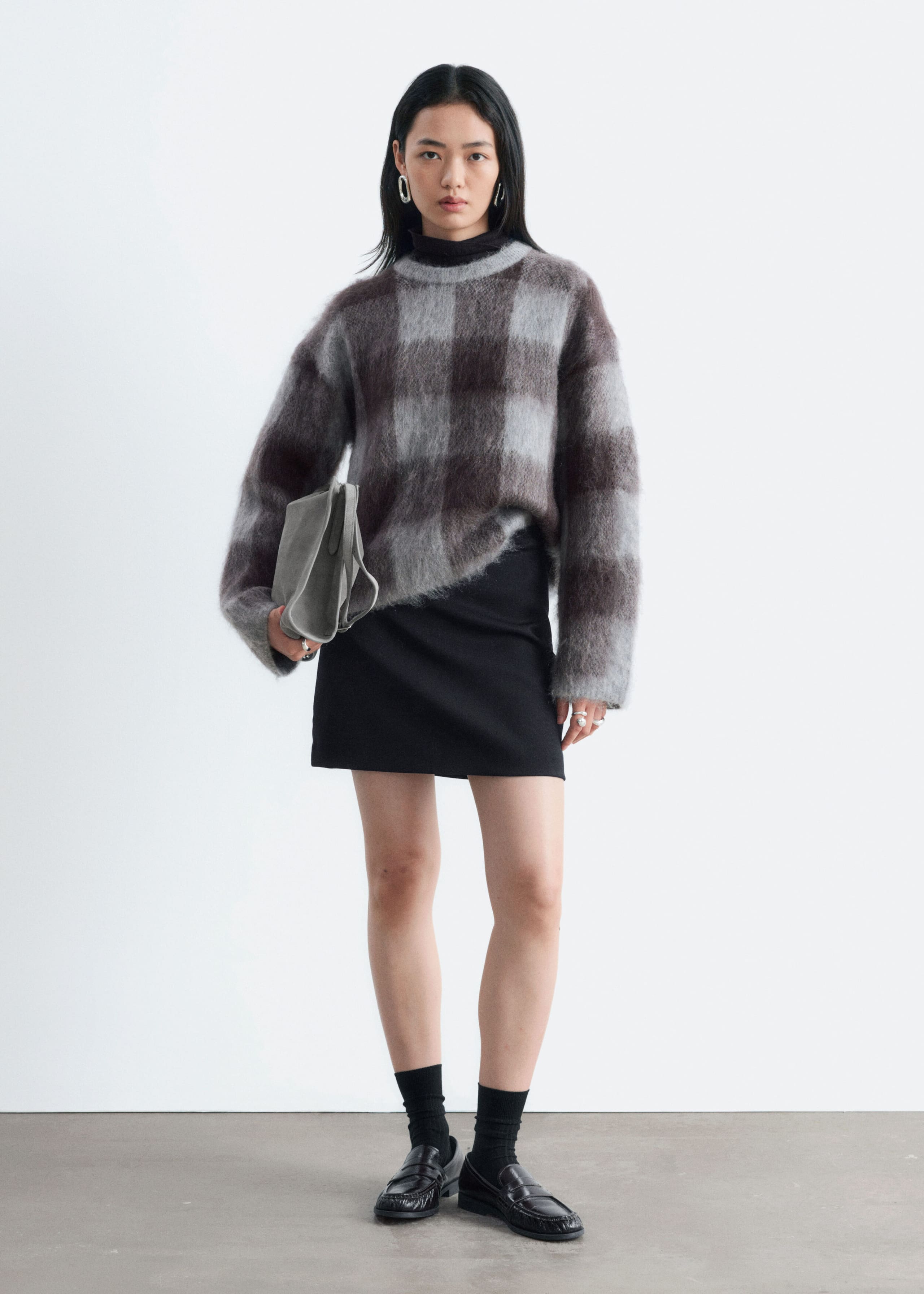 Mohair Blend Jumper - Grey/Checked - Lookbook