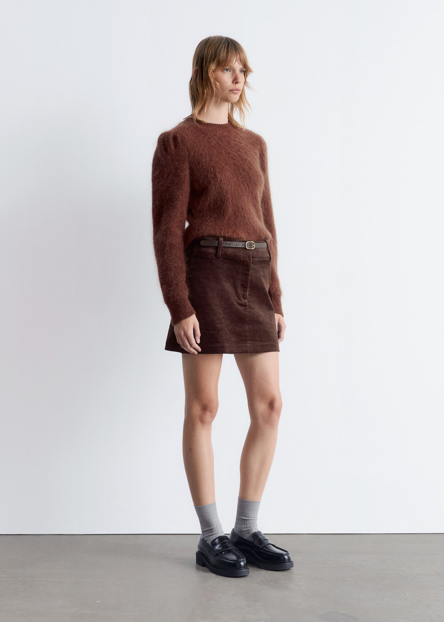 Corduroy Mini Skirt - Dark Brown/Dark Red - 6