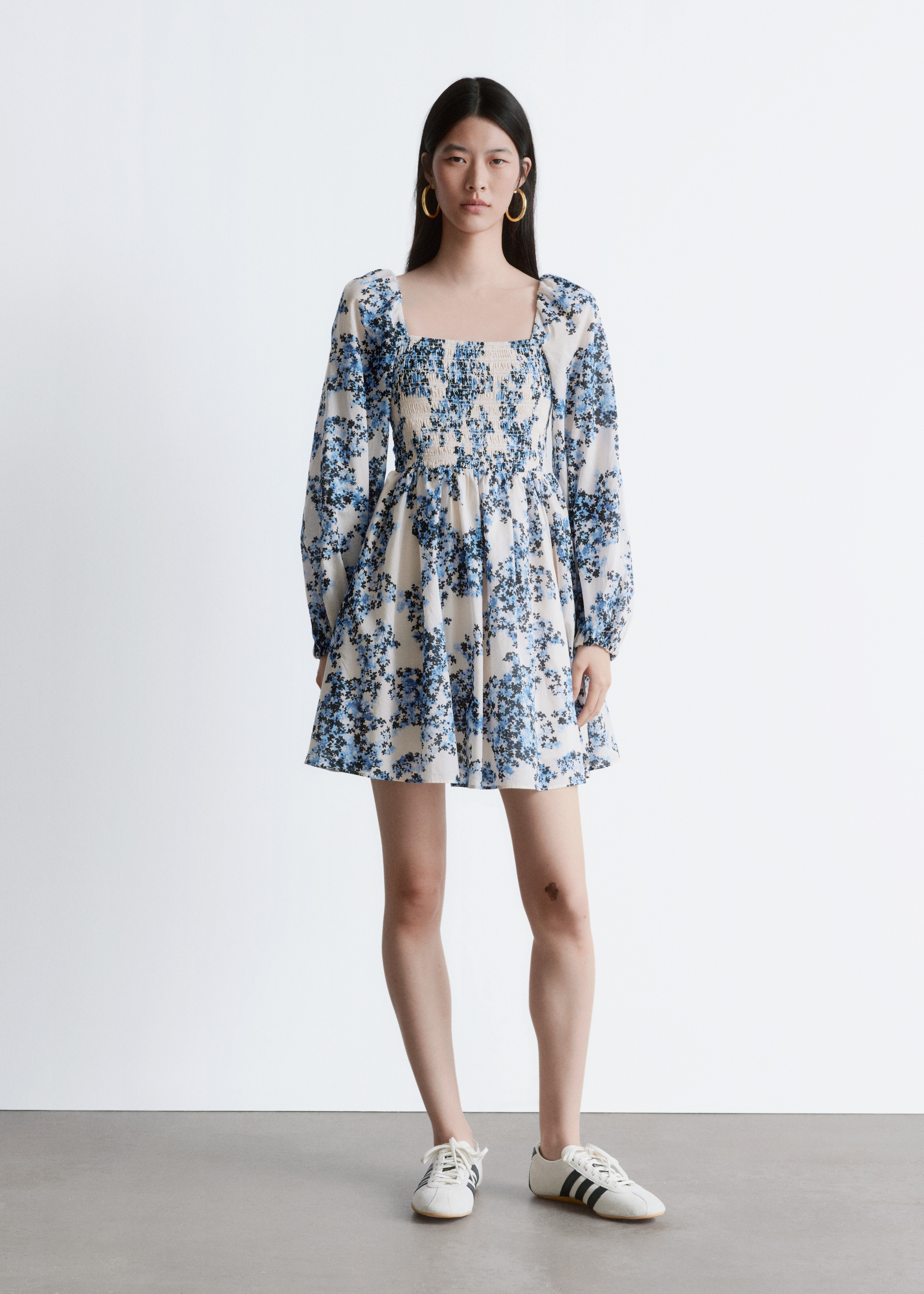 Mini šaty babydoll - Béžová/modrá květinová/Modrý květinový vzor/Peach/Green Floral