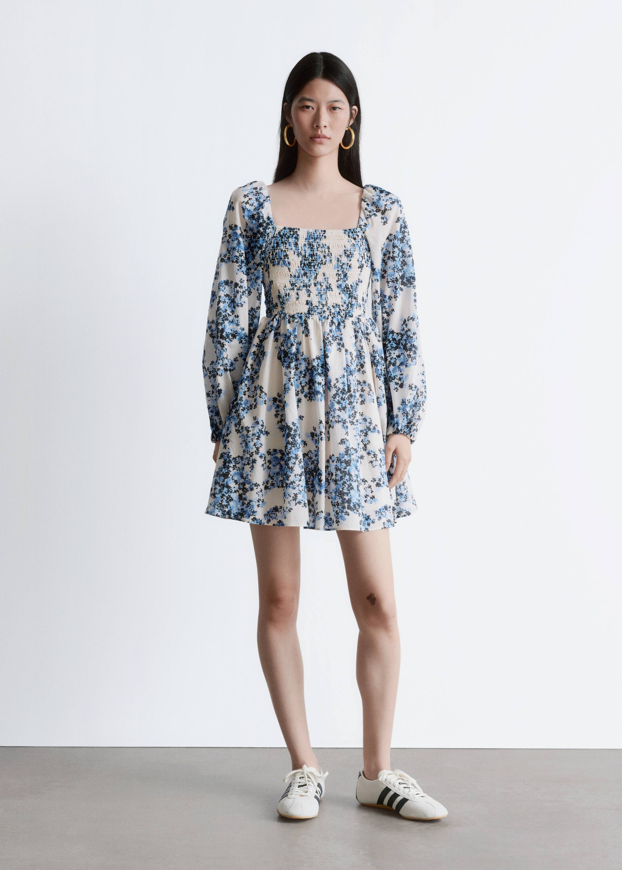 Agrandir l'image: Robe courte babydoll - Beige/Motif floral bleu - FEMME | H&M FR 1