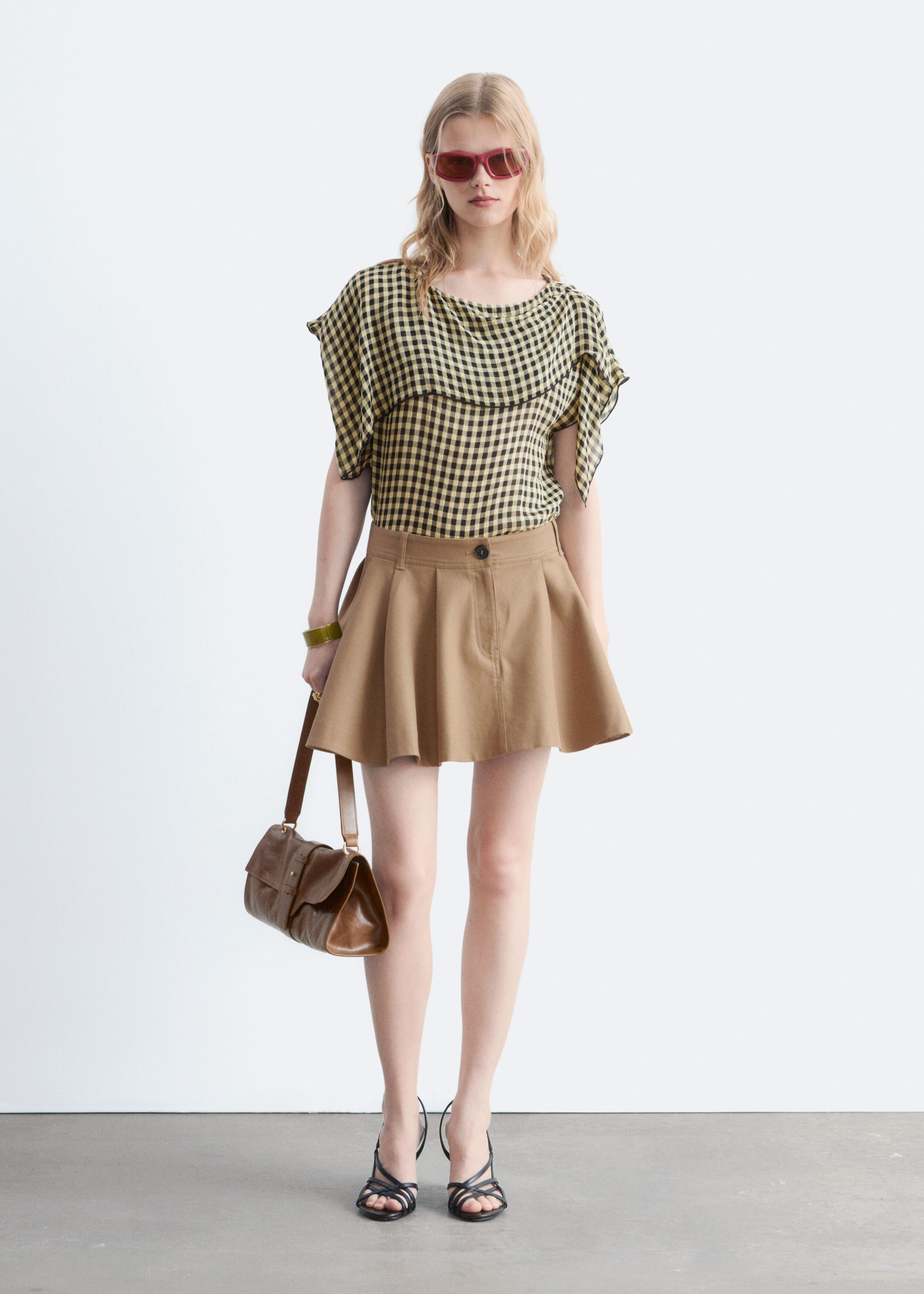 Scarf-Detail Boat-Neck Top - Charcoal/Checked - Lookbook