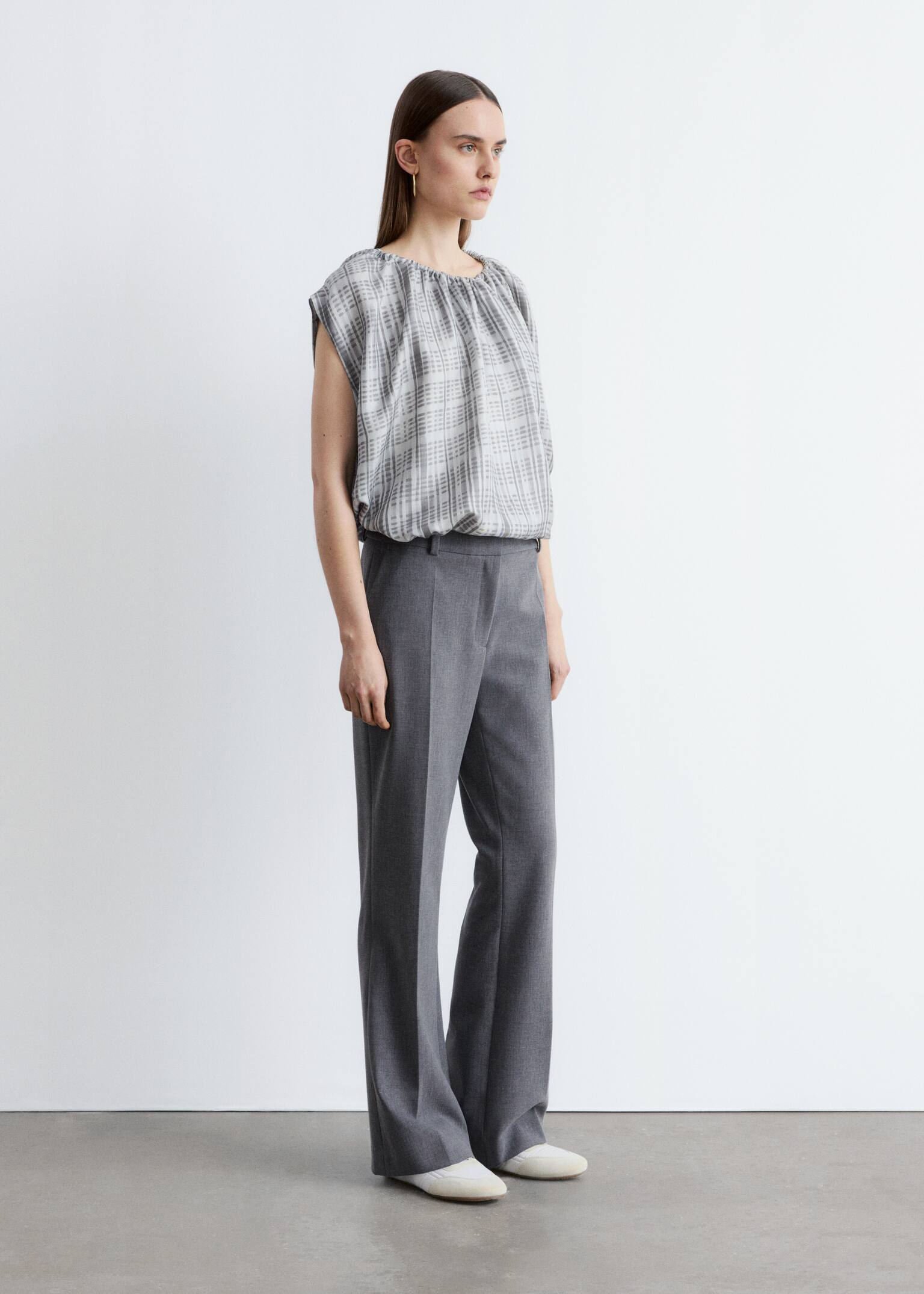 Broek met persplooien - Grijs/Donkerbruin - 3