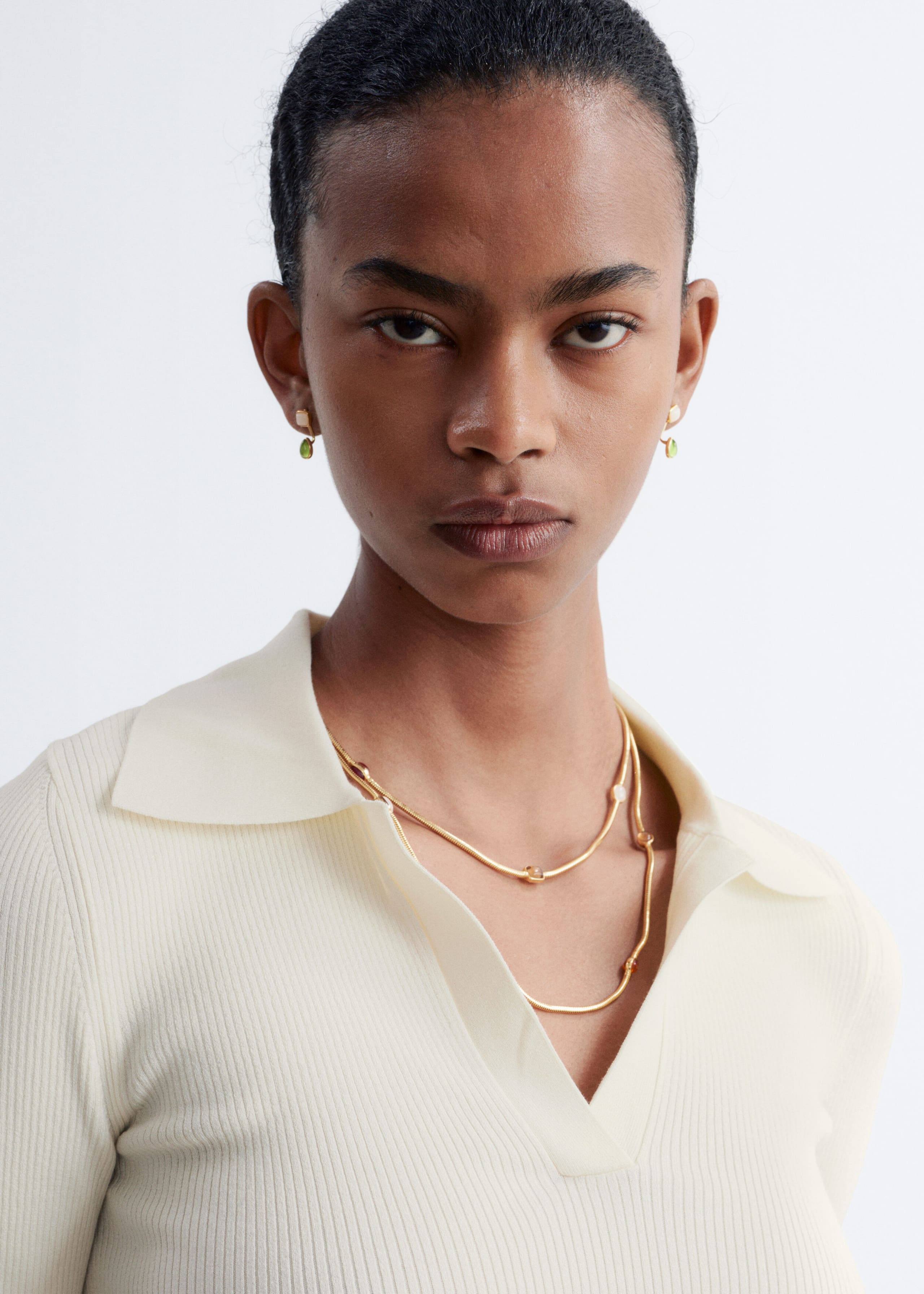 Haut à col et à manches courtes - Blanc - Lookbook