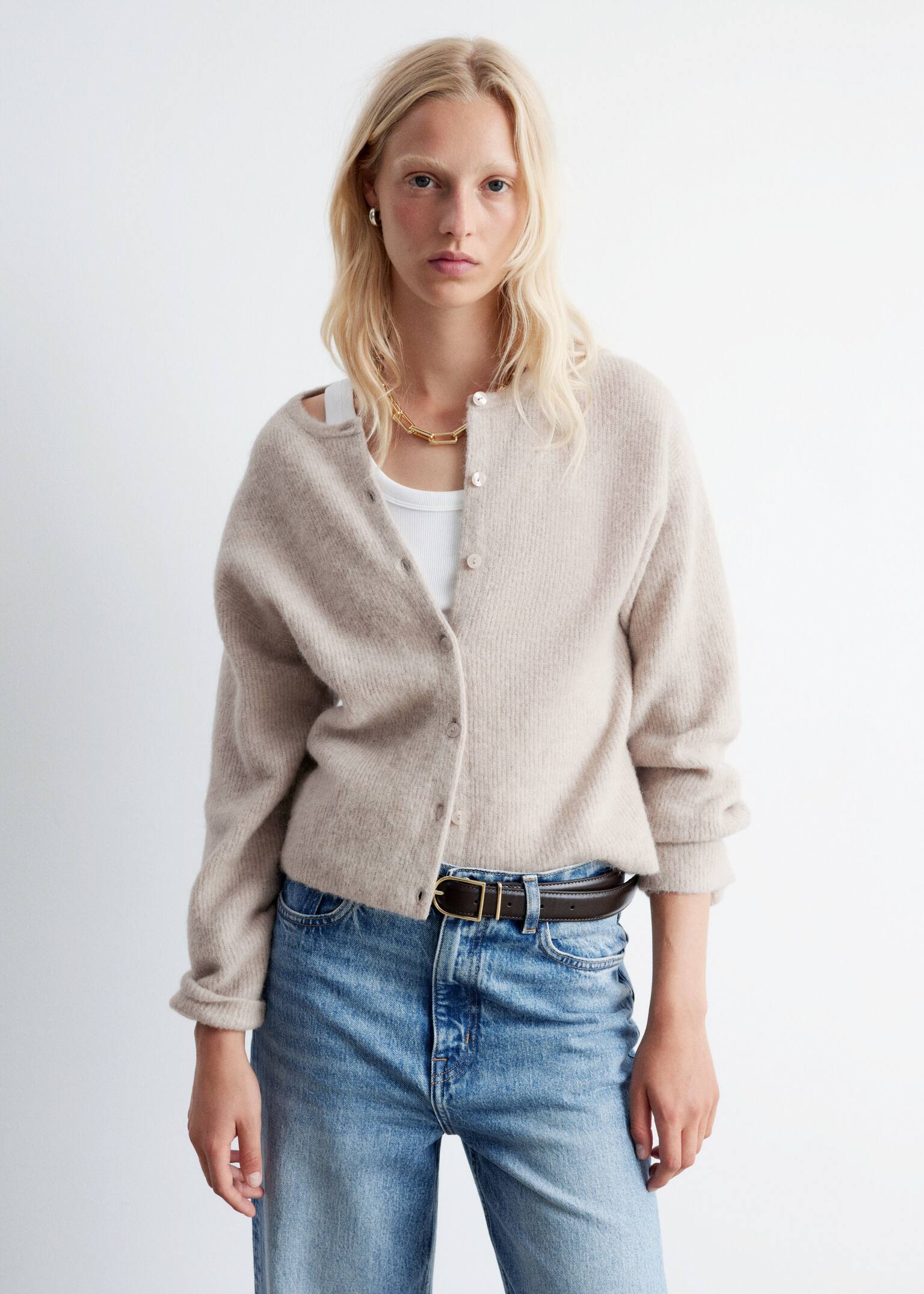 Alpaca-Blend Knitted Cardigan - Mole/Burgundy Melange/Dusty Pink/Grey/White/Taupe Brown - 1