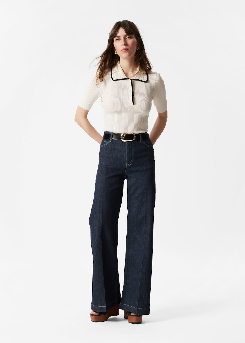 Haut côtelé et festonné - Couleur crème - Lookbook