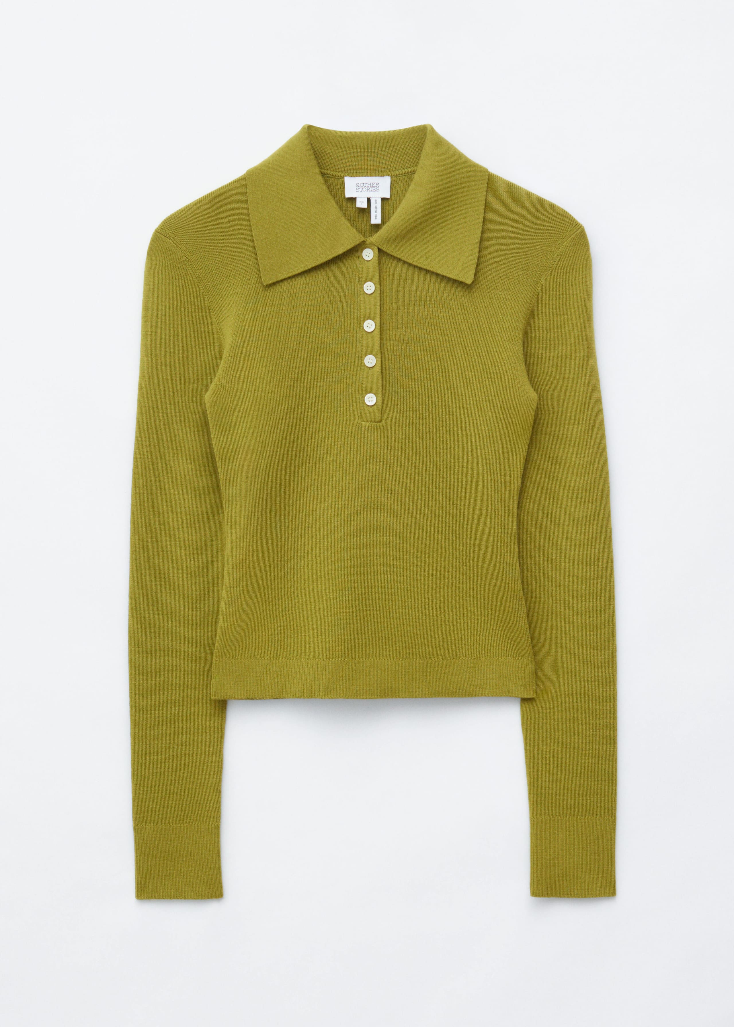Rib-Knit Merino Wool Polo Top - Green - Still Life