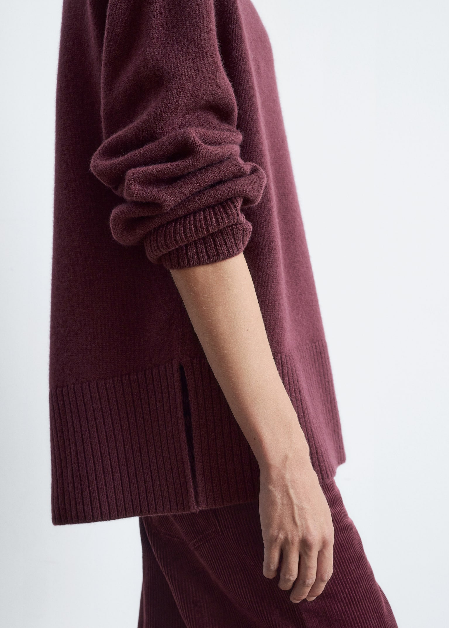 Oversized-Wollpullover mit Rollkragen - Weinrot/Dunkles Graubraun/Braun - 5