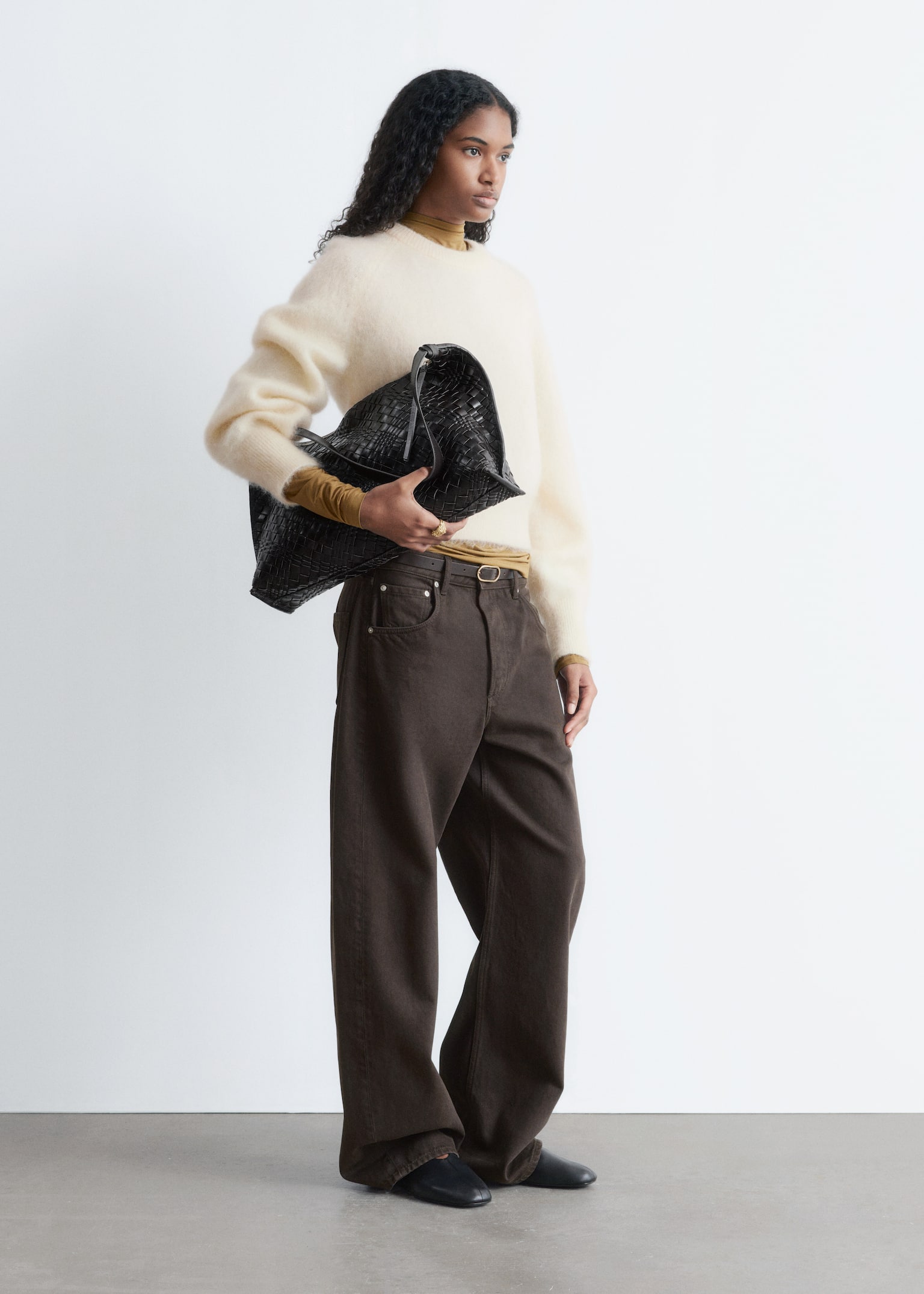 Mohair-Blend Balloon-Sleeve Jumper - Light Beige/Dark Grey Melange - 1