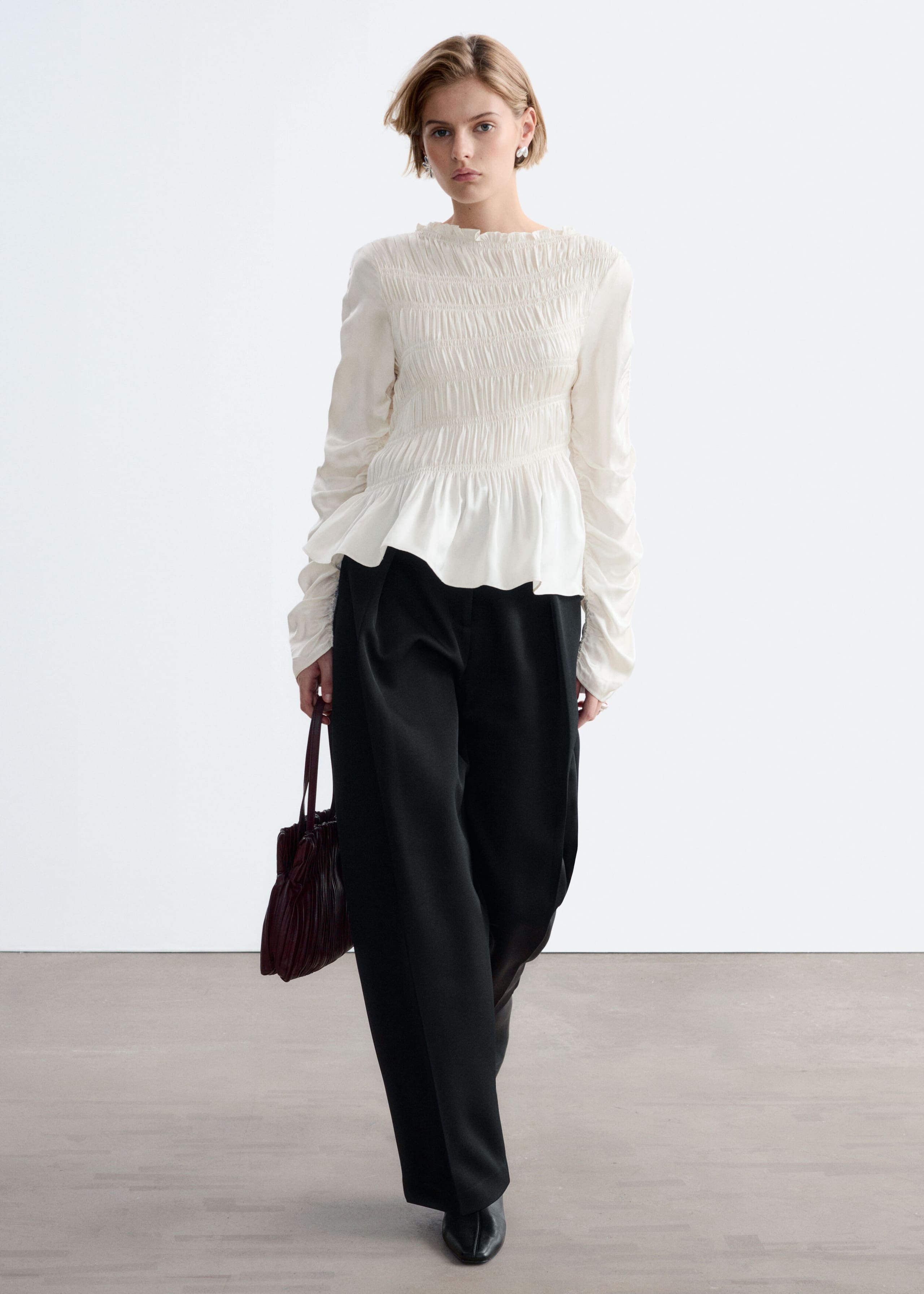 Smocked Blouse - White - Lookbook